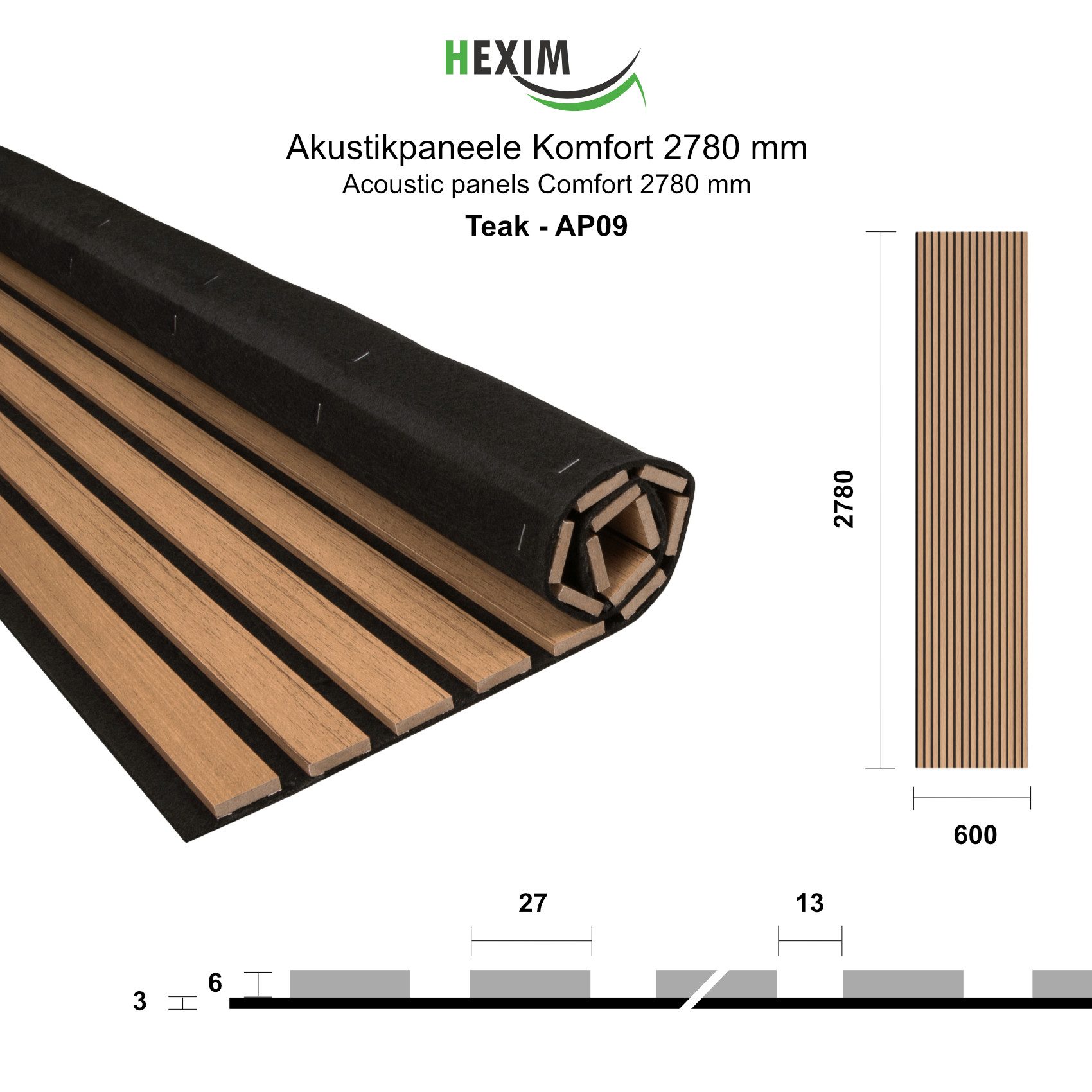 Hexim Wanddekoobjekt AP09 (Akustikpaneele 4 Stück 278x60cm Holz Comfort - f günstig online kaufen