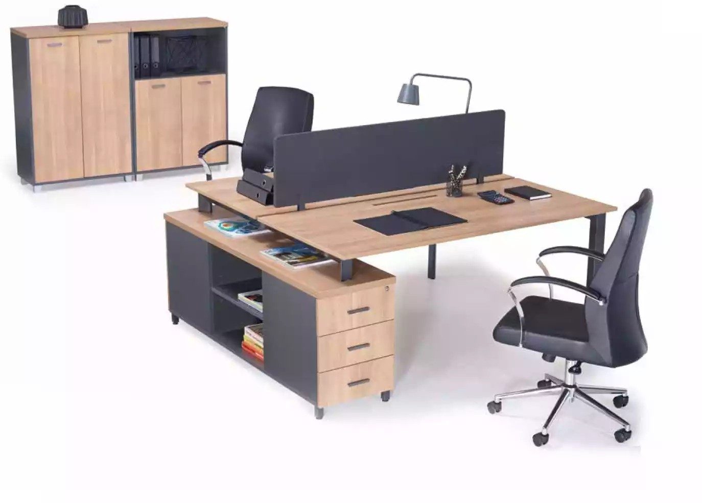 Schreibtisch Eleganter Holzschreibtisch in Braun/Grau mit 3 Schubladen