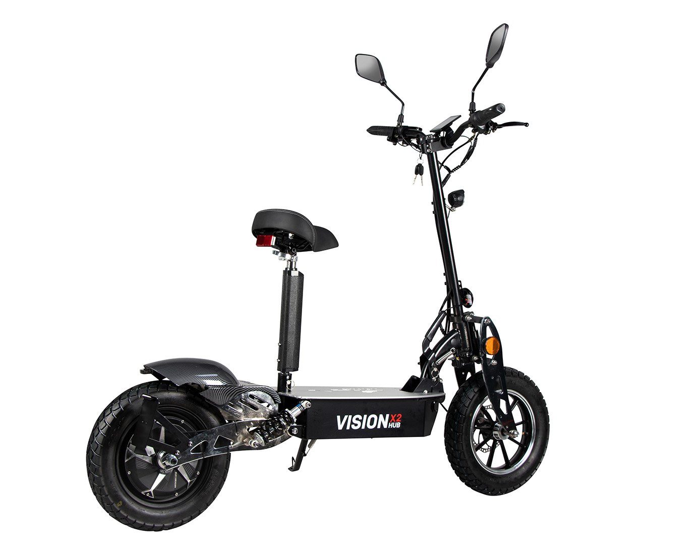 eFlux E-Scooter Vision X2 Elektro (1 Roller - Lithium-Ionen Akku bis 45 km km/h, Schwarz Scooter 50 Sitz mit tlg), - W, - 1500,00 Reichweite klappbar, Straßenzulassung