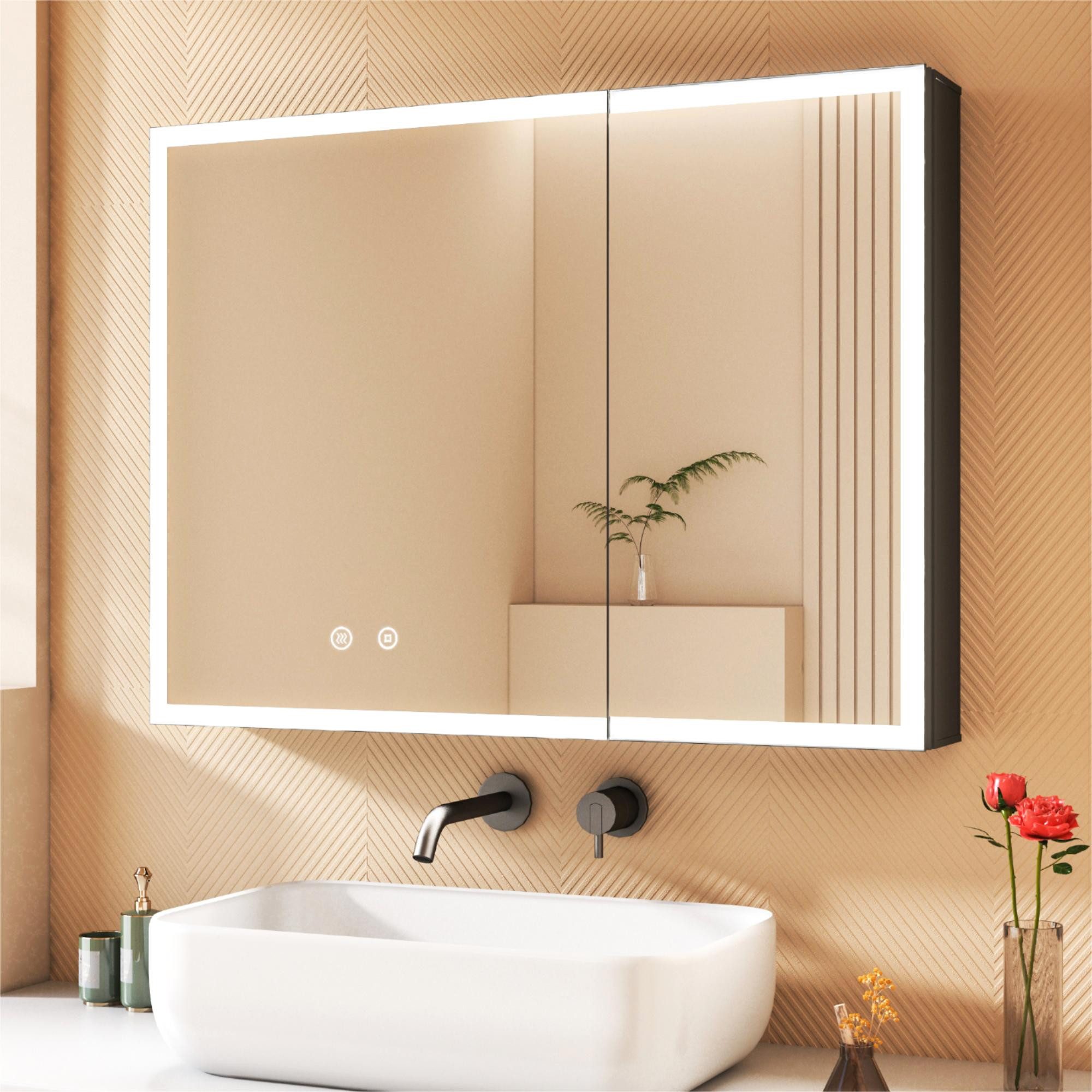 WDWRITTI Spiegelschrank Alu Bad 80x60cm Badezimmerspiegelschrank mit LED Sc günstig online kaufen