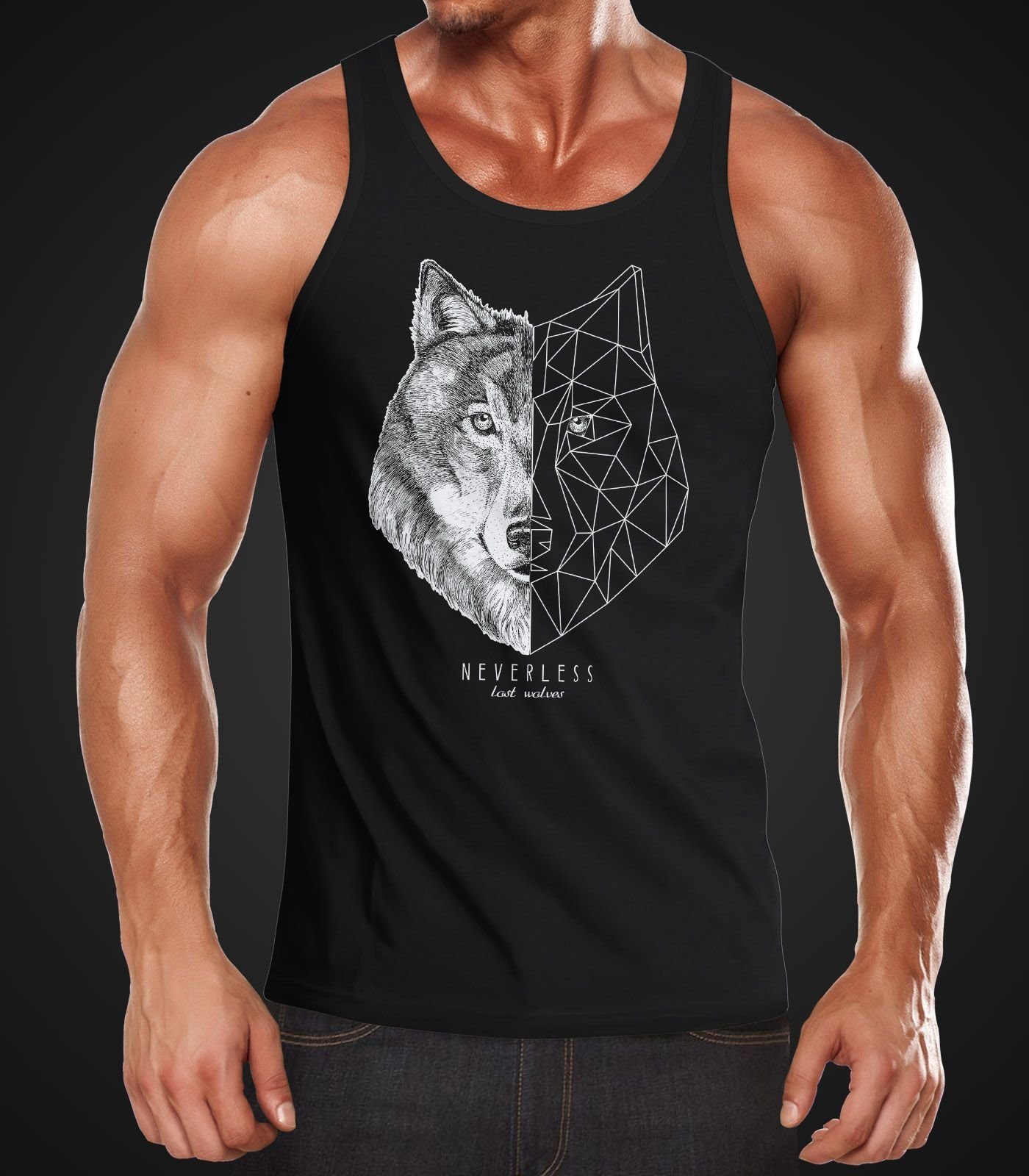 Neverless Tanktop Herren Tank-Top Wolf Polygon günstig online kaufen