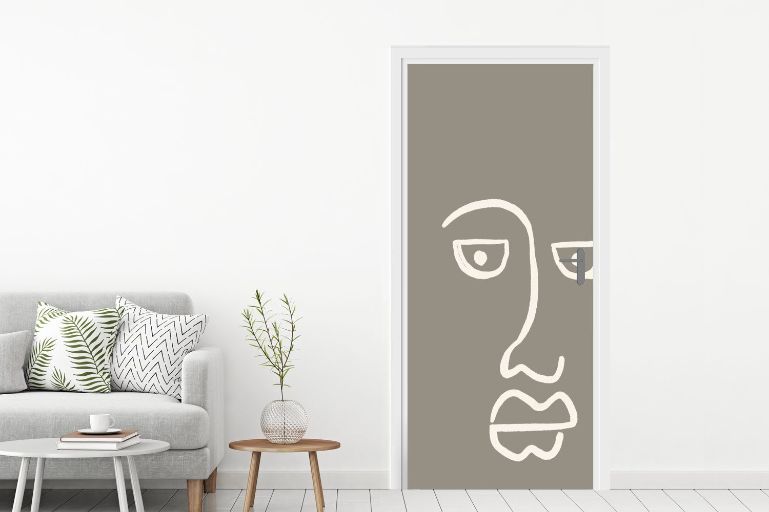 Abstrakt Gesicht - (1 Fototapete Strichzeichnung, Türtapete Tür, 75x205 Matt, MuchoWow - für bedruckt, cm Türaufkleber, St),