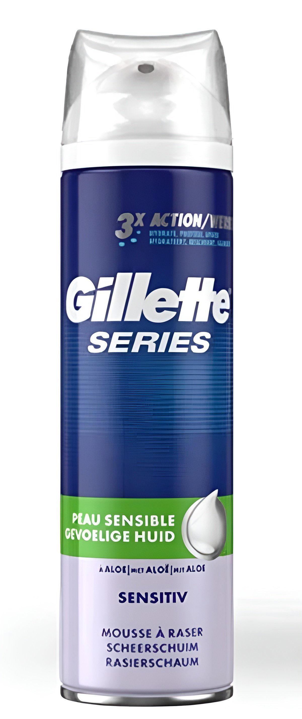Gillette Rasierschaum Fusion 5 Proglide Power Mach 3 Series Sensitiv Aloe  Vera, 3-tlg., für Männer, Aloe-Formel Schutz Feuchtigkeitsspendend  Empfindliche Haut