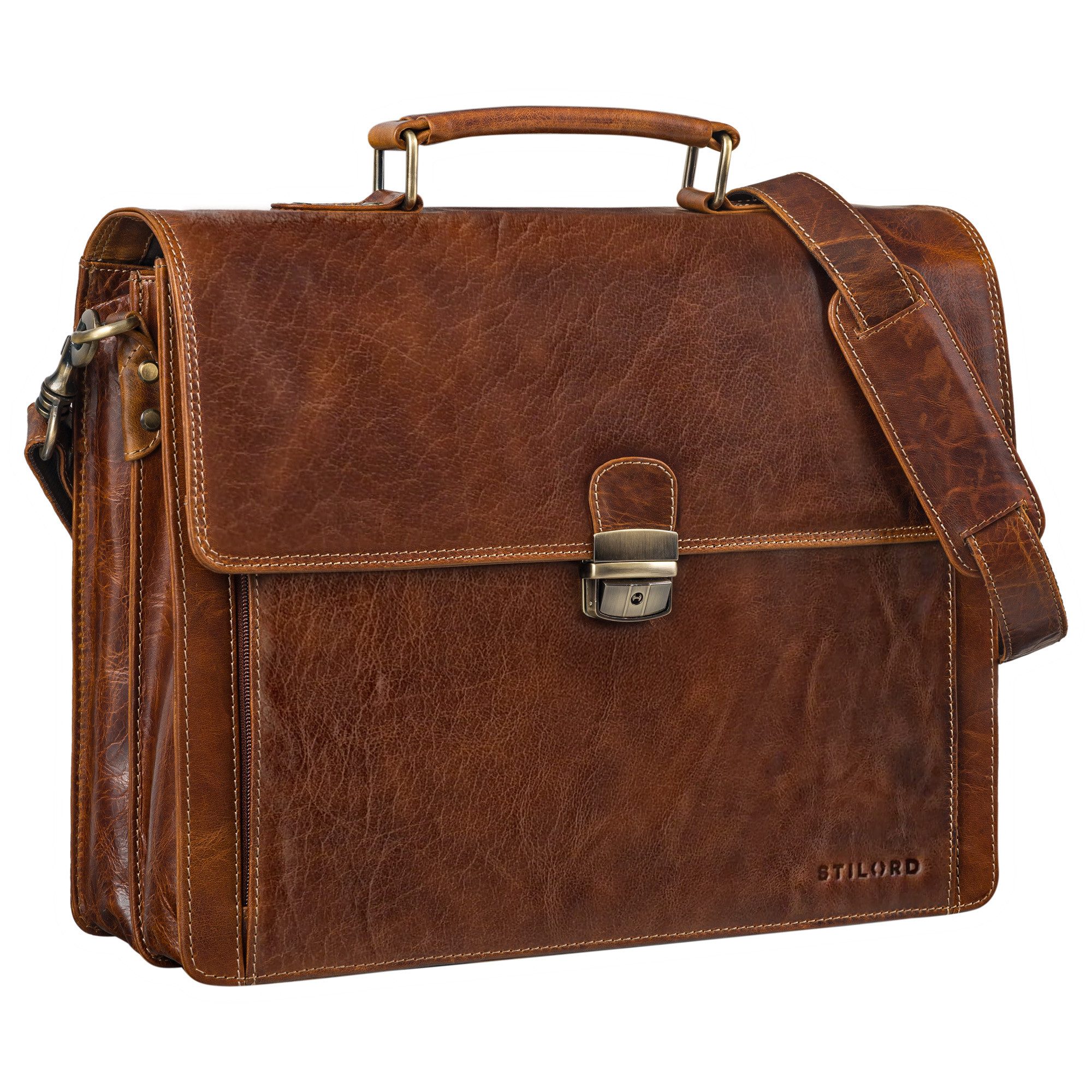 Laptoptasche "Stanley" Aktentasche Herren Leder mit Schloss für Laptop bis 17 Zoll