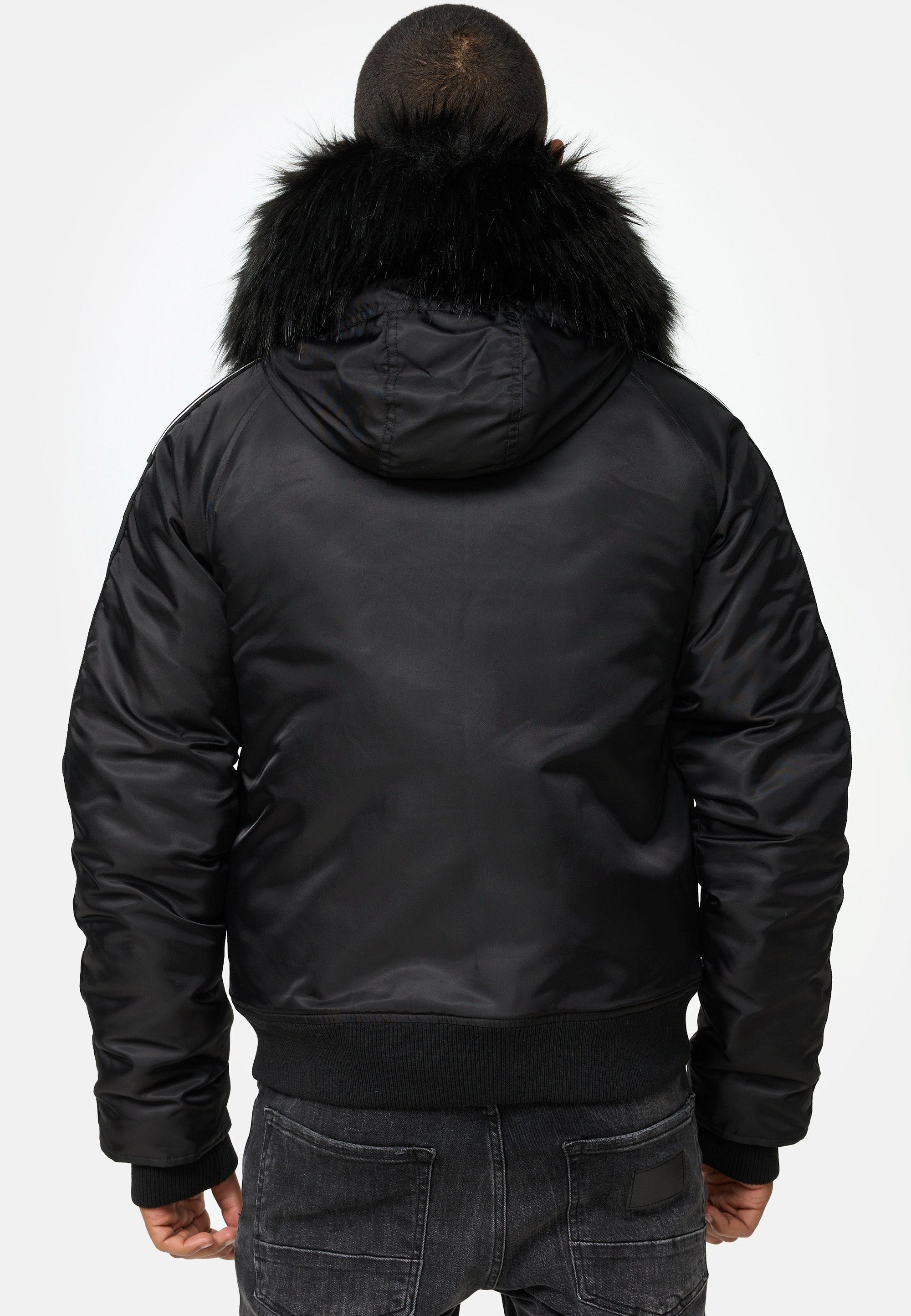 trueprodigy Bomberjacke Jonathan Teddy Stoff Kapuze abnehmbares Fellimitat
