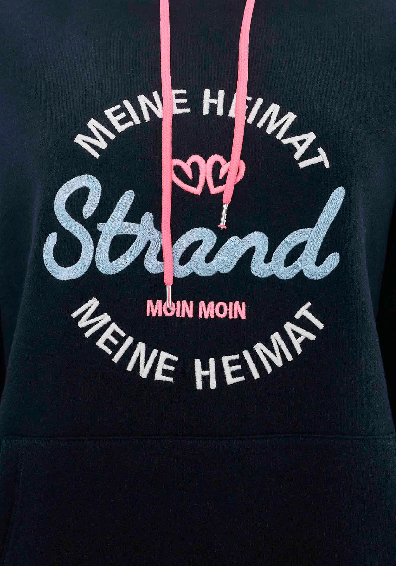 Zwillingsherz Hoodie "Meine Heimat" mit aufgesticktem "Strand"-Schriftzug vorne und hinten