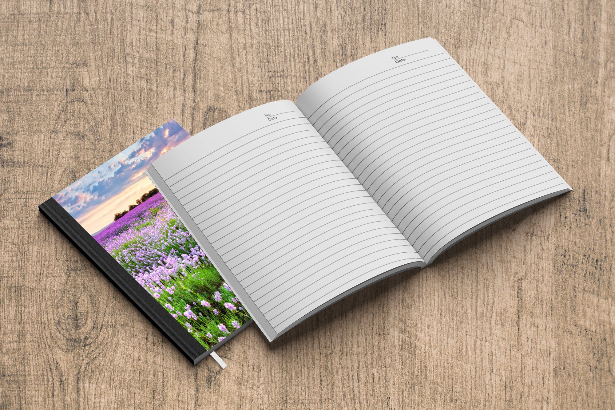 Lavendel MuchoWow Seiten, Notizbuch - Notizheft, - Sonnenuntergang Natur, A5, Tagebuch, - 98 Blumen Journal, Wiese - Merkzettel, Lila Haushaltsbuch - Himmel -