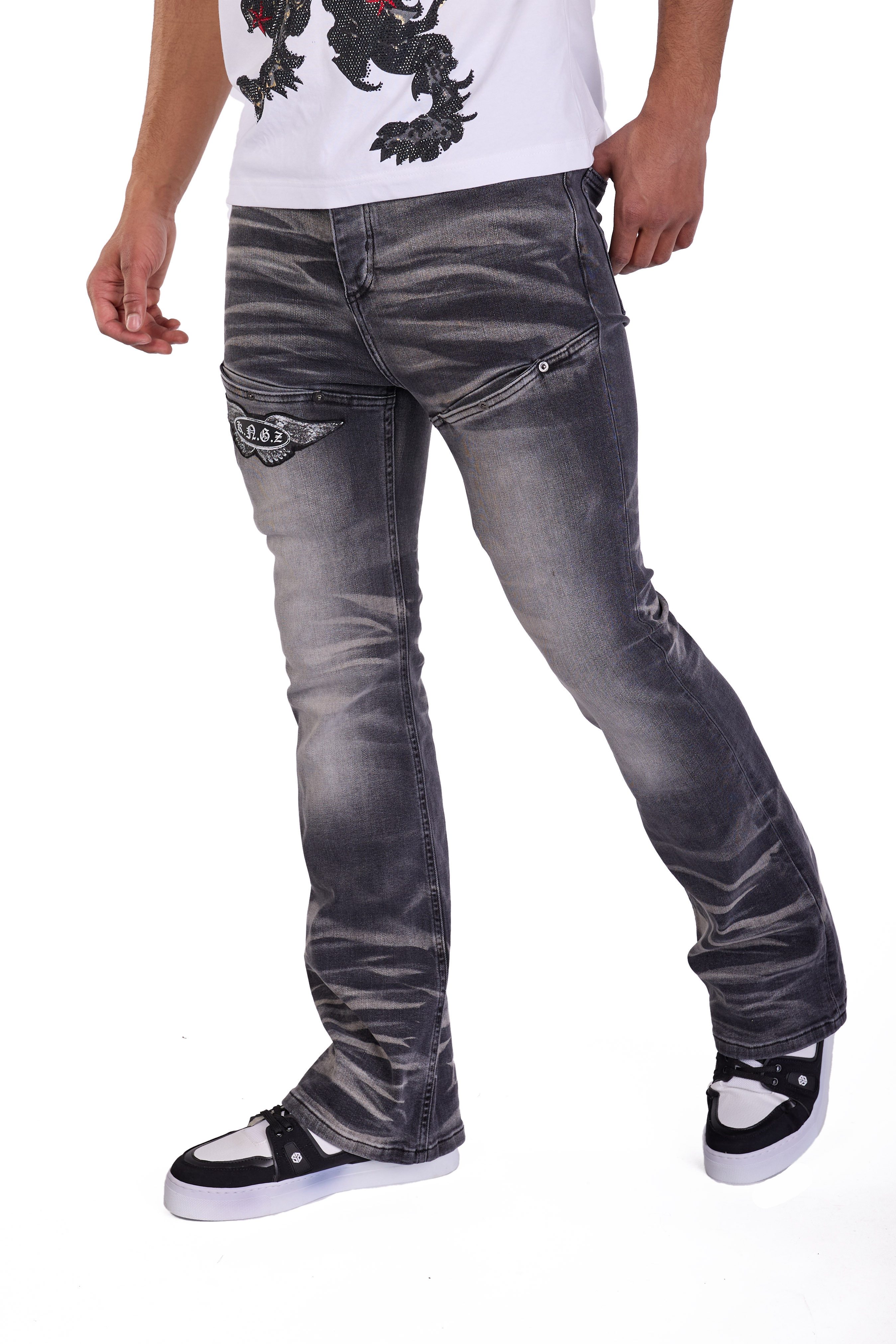 KINGZ Bootcut-Jeans Designer Schlaghose im Vintage Look