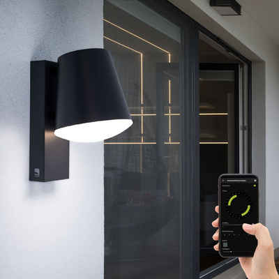 EGLO LED Wandstrahler, Wandleuchte Wandlampe Außenleuchte Haustür Beleuchtung Smart LED anthrazit, Glas, weiß, App Steuerung, 1x 9 Watt 806 lm, HxB 24x14 cm