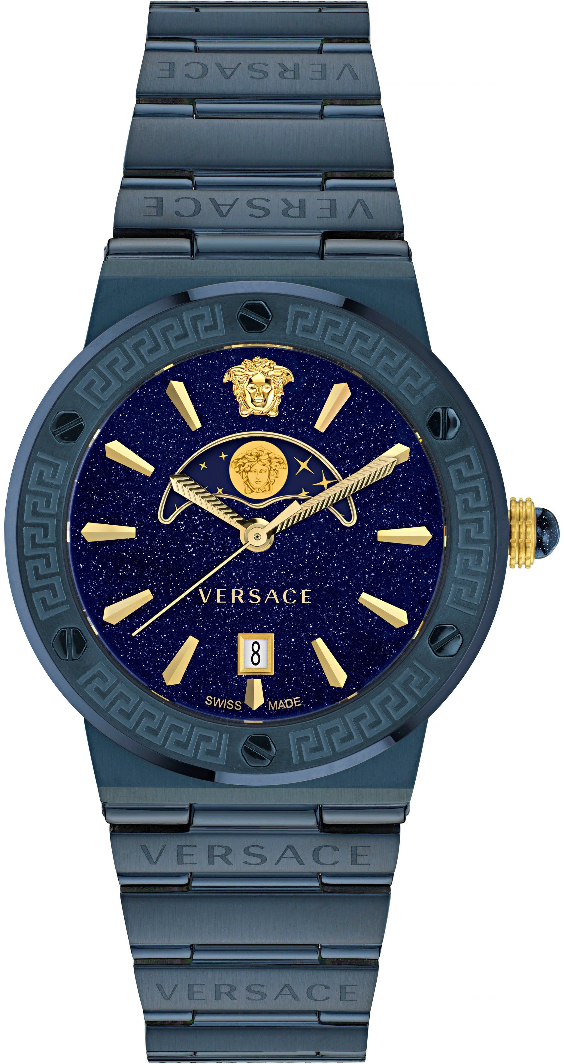 Versace Quarzuhr GRECA LOGO MOONPHASE, VE7G00423, Armband aus blau  IP-beschichtetem Edelstahl | Schweizer Uhren