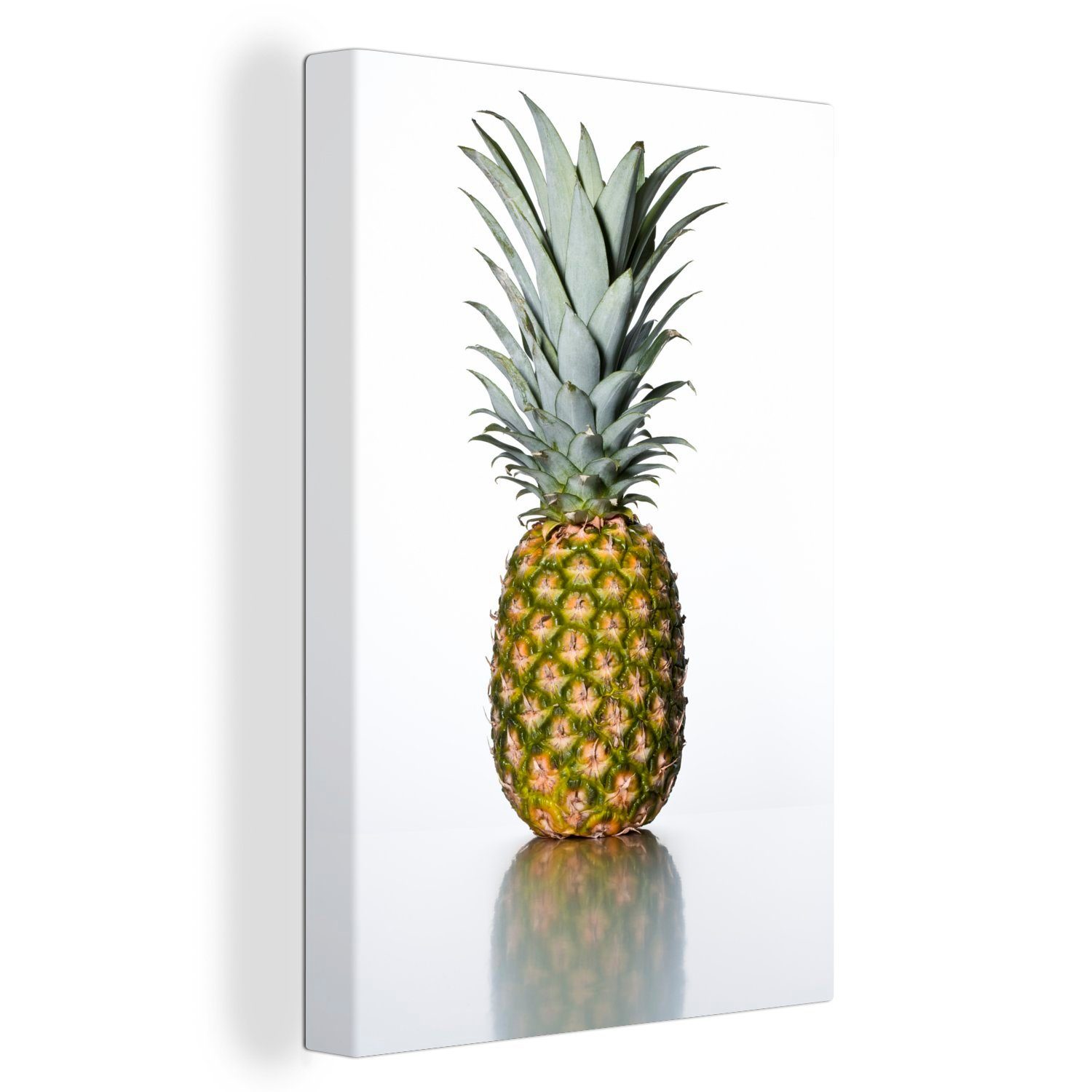 OneMillionCanvasses® Leinwandbild Ananas - Reflexion - Weiß, (1 St), Leinwandbild fertig bespannt inkl. Zackenaufhänger, Gemälde, 20x30 cm | Leinwandbilder