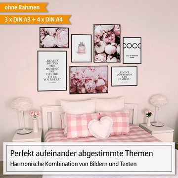 Hyggelig Home Poster Premium Poster Set - 7 Bilder Wandbilder Wohnzimmer Deko Collage, Fashion (Set, 7 St), Knickfreie Lieferung Qualitätsdruck Dickes Papier