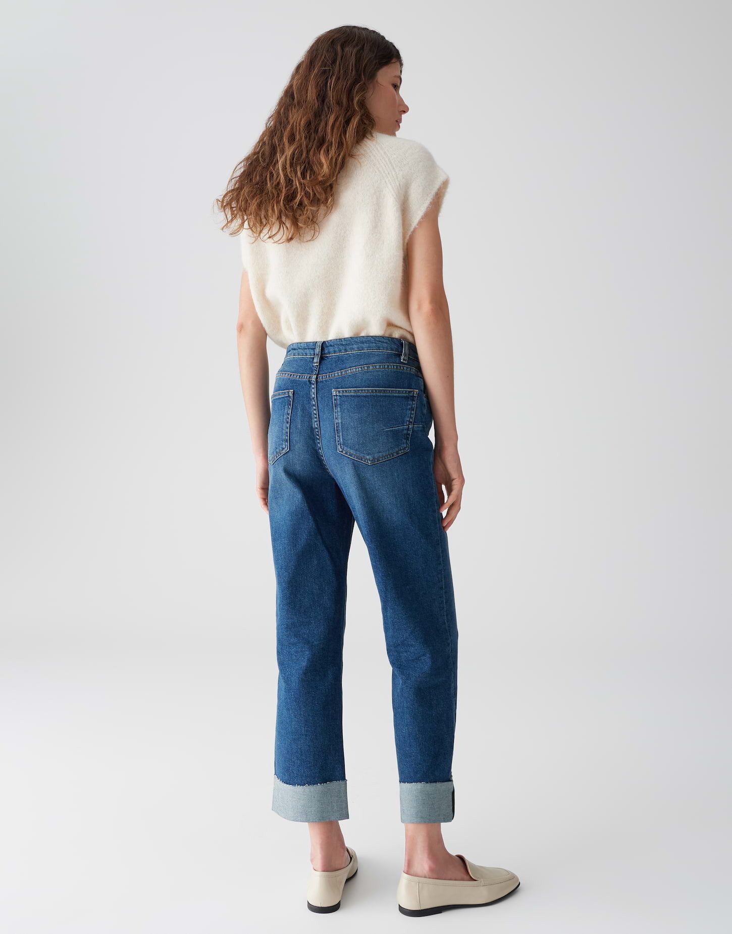 OPUS Boyfriend-Jeans LANI TURN UP aus Dry Indigo® Mid Rise Cropped, 5-Pocket-Design, Aufschlag am Saum mit ausgefranster Kante