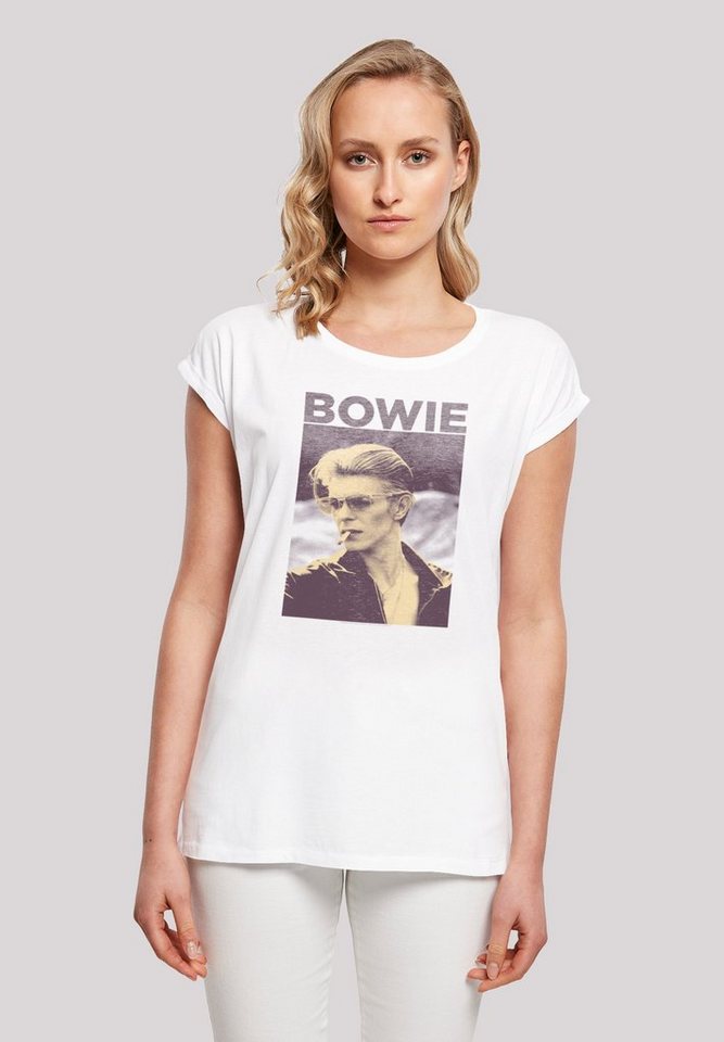 F4NT4STIC T-Shirt David Bowie Smoking Photograph Print, Das Model ist 170  cm groß und trägt Größe S