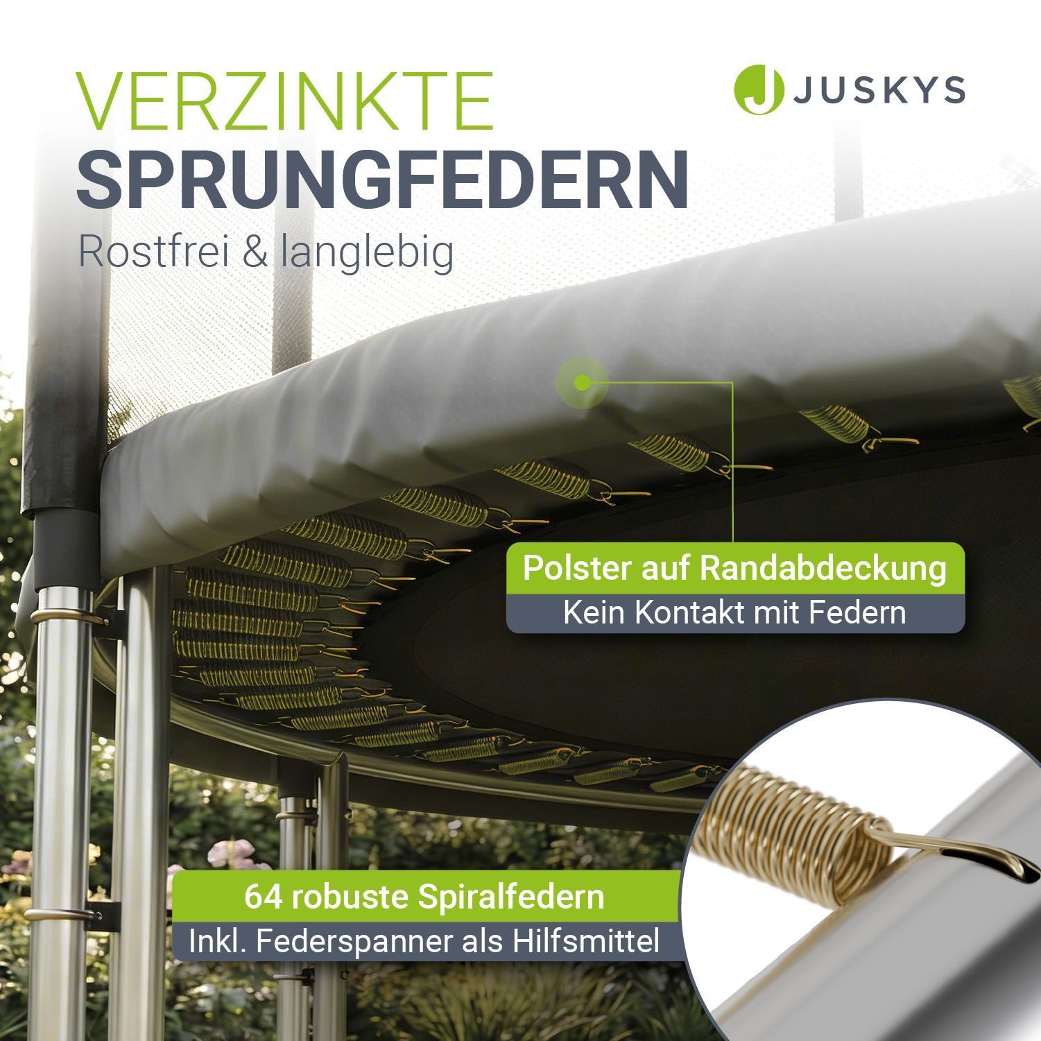 Juskys Gartentrampolin JumpMaster, Ø 305 cm, Komplett-Set mit Leiter, Getränkehalter, Bodenanker