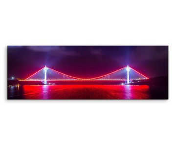 Sinus Art Leinwandbild Urbane Fotografie  Rot beleuchtete Yavuz-Sultan-Selim-Brücke, Türkei auf Leinwand exklusives Wandbi