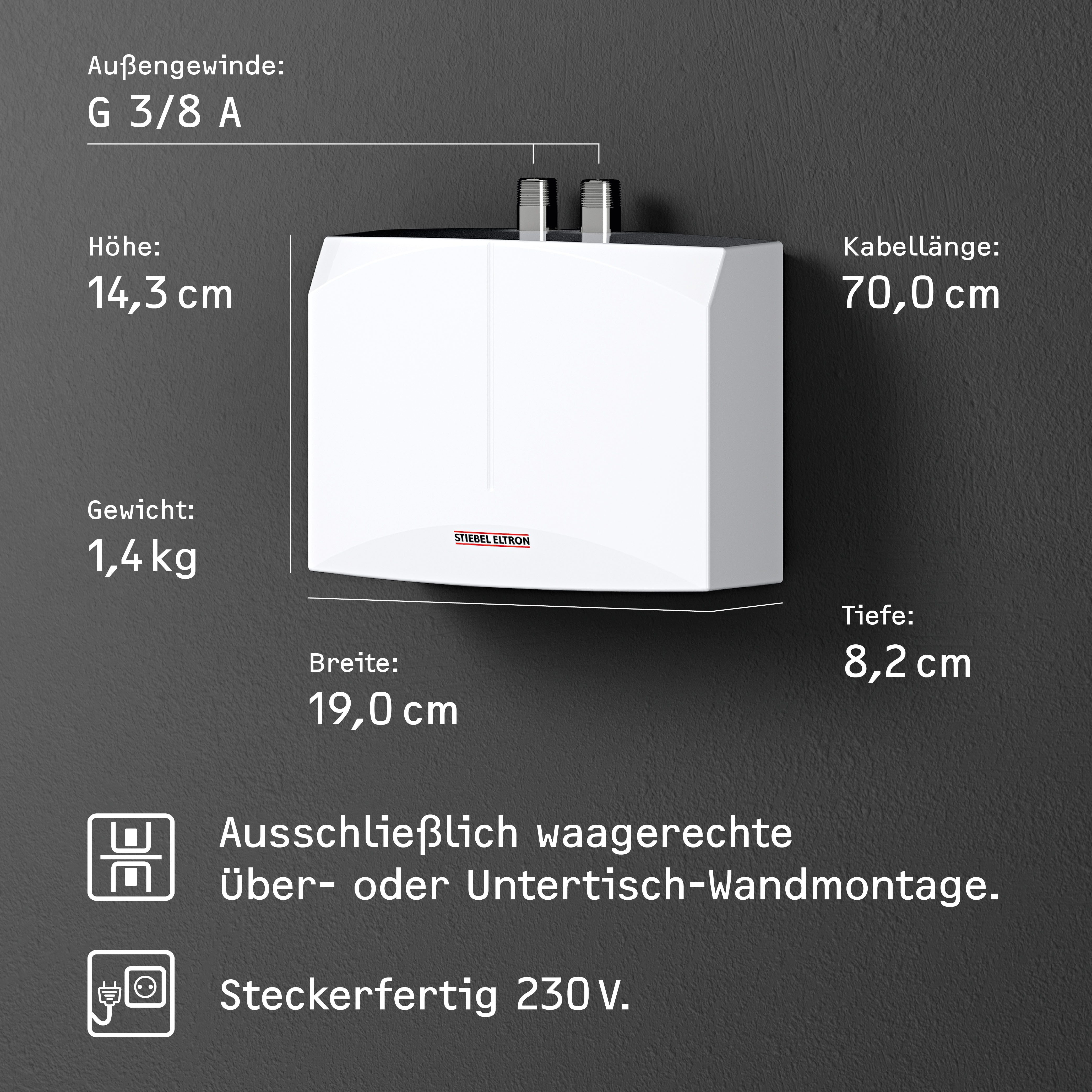 STIEBEL ELTRON Klein-Durchlauferhitzer DNM 3 + MAZ 2-Griff Armatur für Handwaschbecken, 3,5 kW, mit Stecker, hydraulisch, max. 38 °C, Set, hydraulisch, sofort handwarmes Wasser (ca. 35°C)