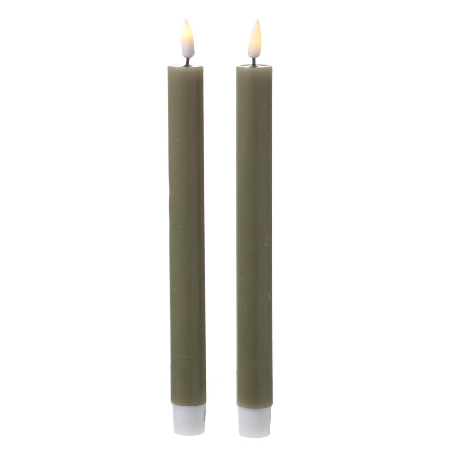 Deluxe Homeart LED-Kerze LED Stabkerzen Mia Tafelkerzen Echtwachs flackernd H:24cm olivgrün 2St (2-tlg)