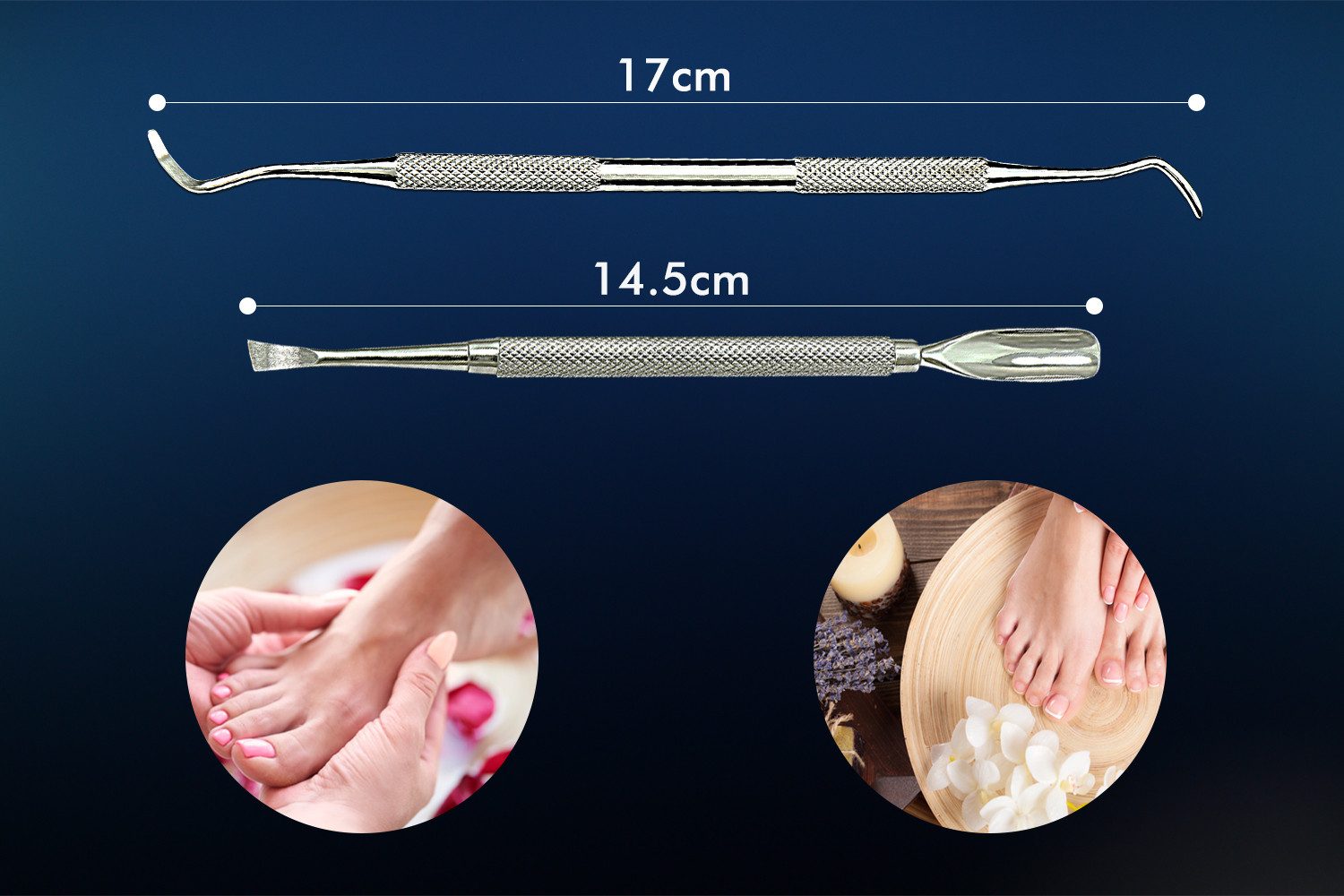 SMI Nagelhautschieber 2 tlg Nagelhautentferner Nagelheber Eckenheber Fußpflege Instrumente, 2-tlg., doppelseitig