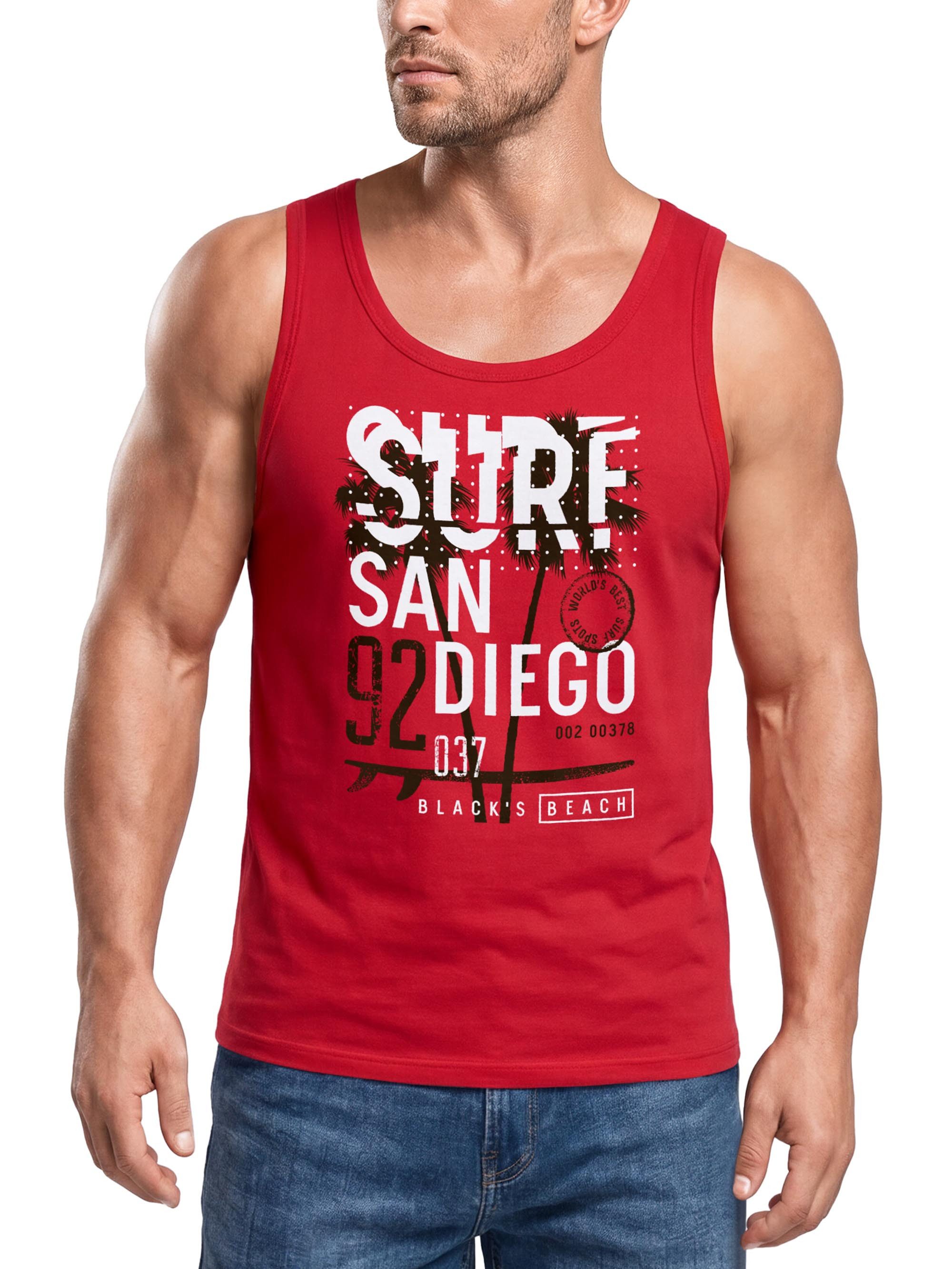 Neverless Tanktop Herren Tank-Top Surf Design San Diego Palmen Beach Strand Sommer mit Print