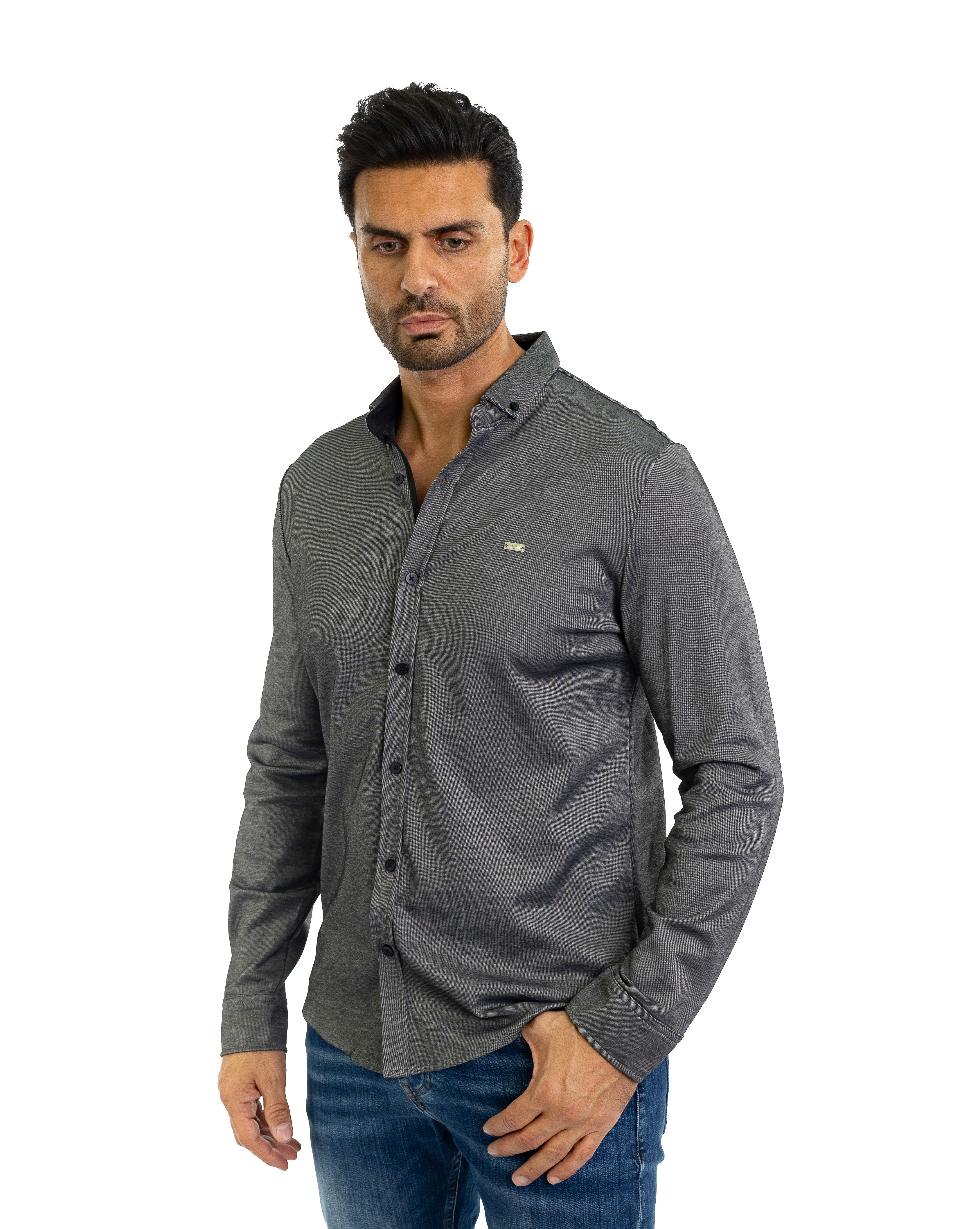 Denim Distriqt Langarmhemd Feines Herren Jersey Hemd mit Stretchanteil Schw günstig online kaufen