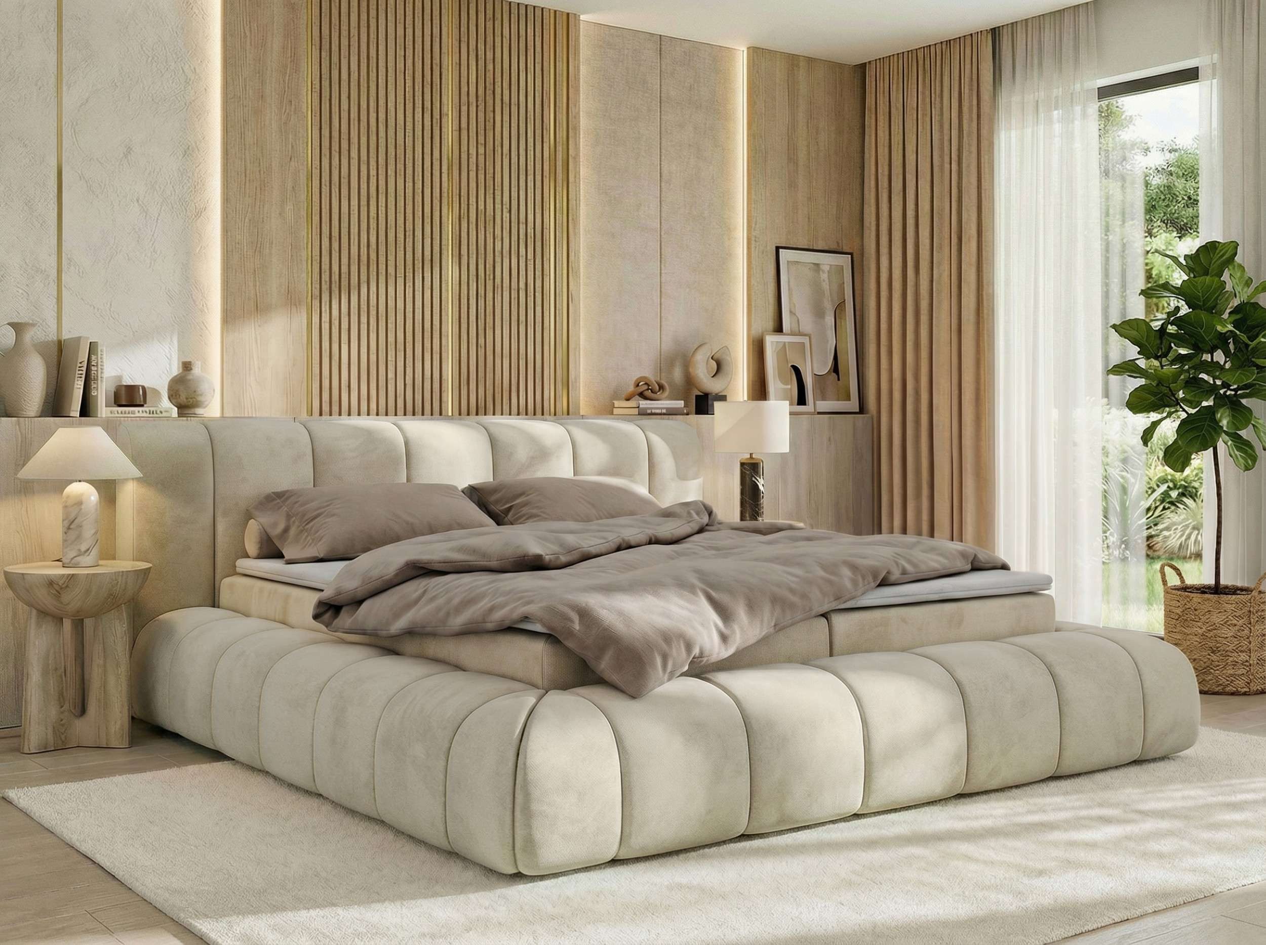 MKS MÖBEL Boxspringbett NUBEA (Komplettbett, Set, inkl. 2 Bettkästen, Matratze H3/H4 und Topper Visco oder T25), Feder-Hebemechanik, 7-Zonen-Multipocket-Matratze, Bett mit Kopfteil