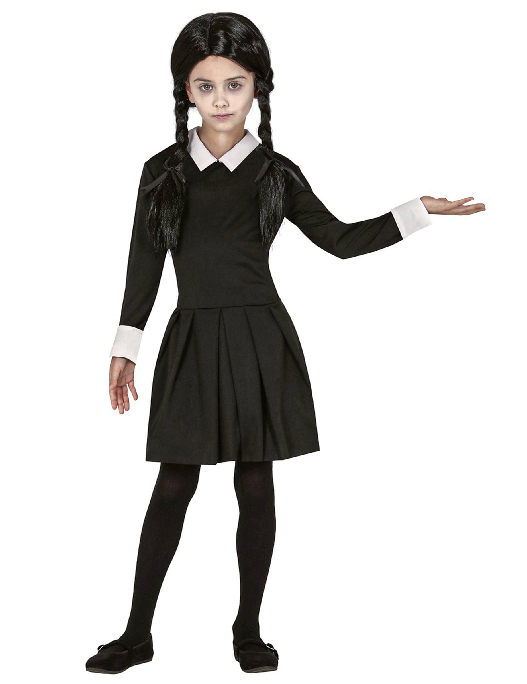 Fiestas Guirca Monster-Kostüm Gothic-Kind Kostüm für Mädchen Halloween-Kostüm schwarz-weiss
