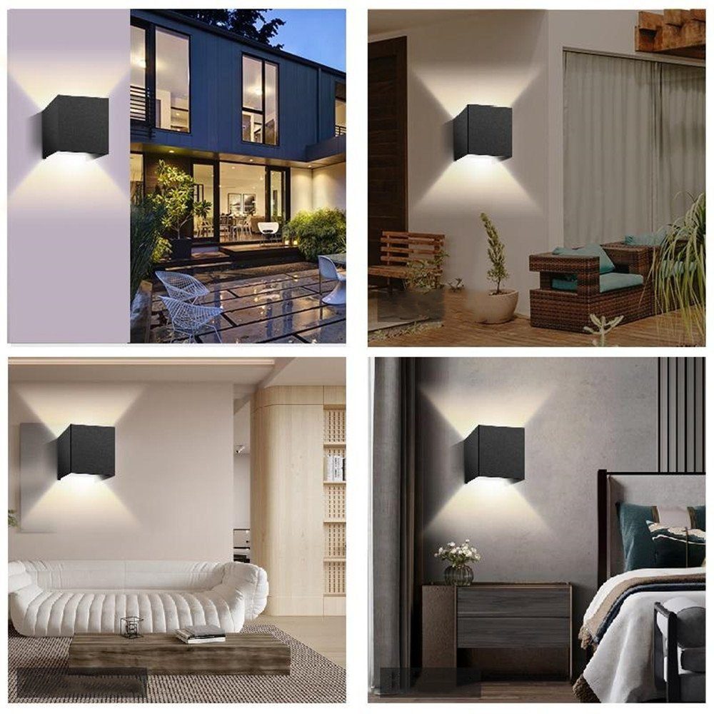 Schwarz Wand Up 7W den Außen iscooter mit LED integriert, Innen- Würfel IP65 Wandlampe LED fest Innen/Außen Warmweißes, Down, Wandleuchten Garten Lampe Flur Bewegungsmelder Wasserdicht, und für Wandleuchte