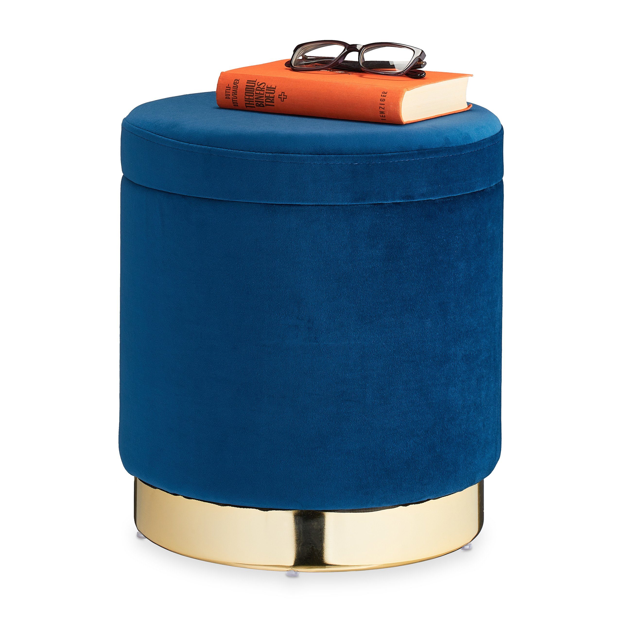 relaxdays Sitzhocker Samthocker mit Stauraum blau günstig online kaufen