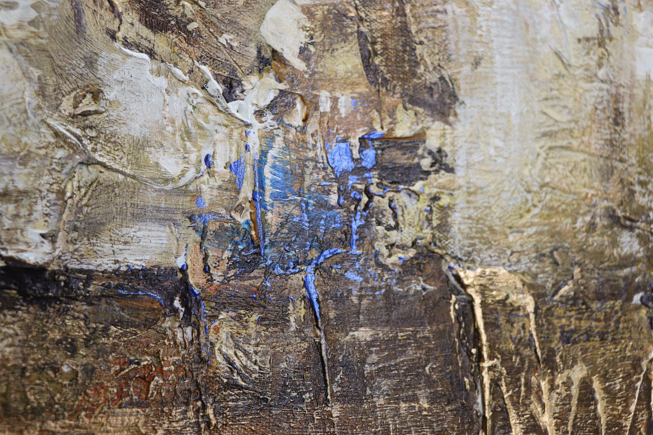 YS-Art Gemälde Marine, Abstrakte Bilder, Gold Blaues Leinwand Bild Handgemalt Abstrakt