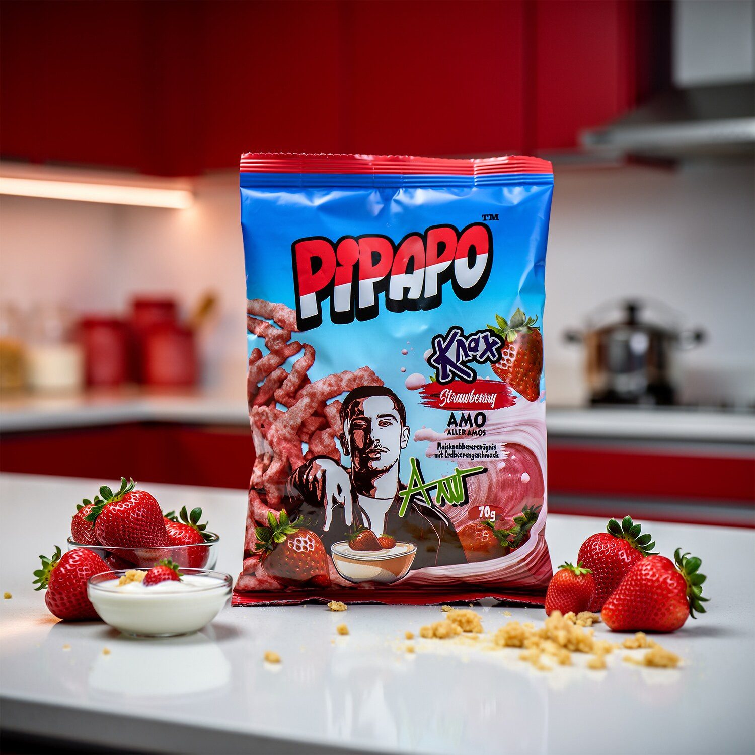PIPAPO Knabberei, 1 x 70 g, Pipapo Knax Milky Strawberry – Erdbeer-Milch Crunch