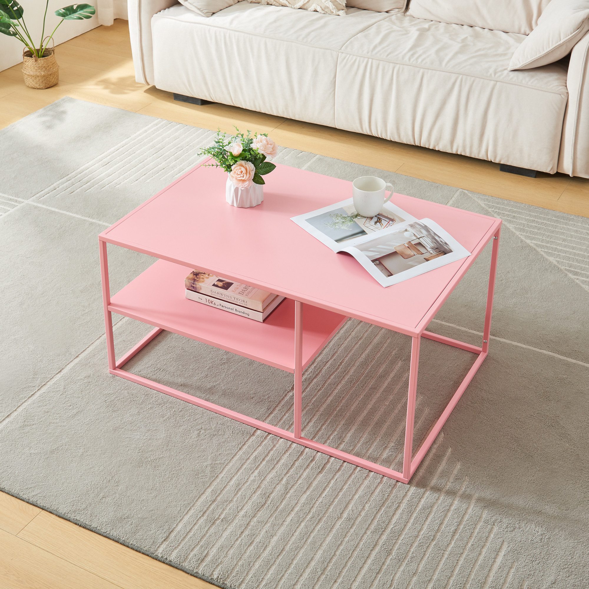 en.casa Couchtisch, »Solund« Beistelltisch Stahl 45x90x60 cm Rosa günstig online kaufen