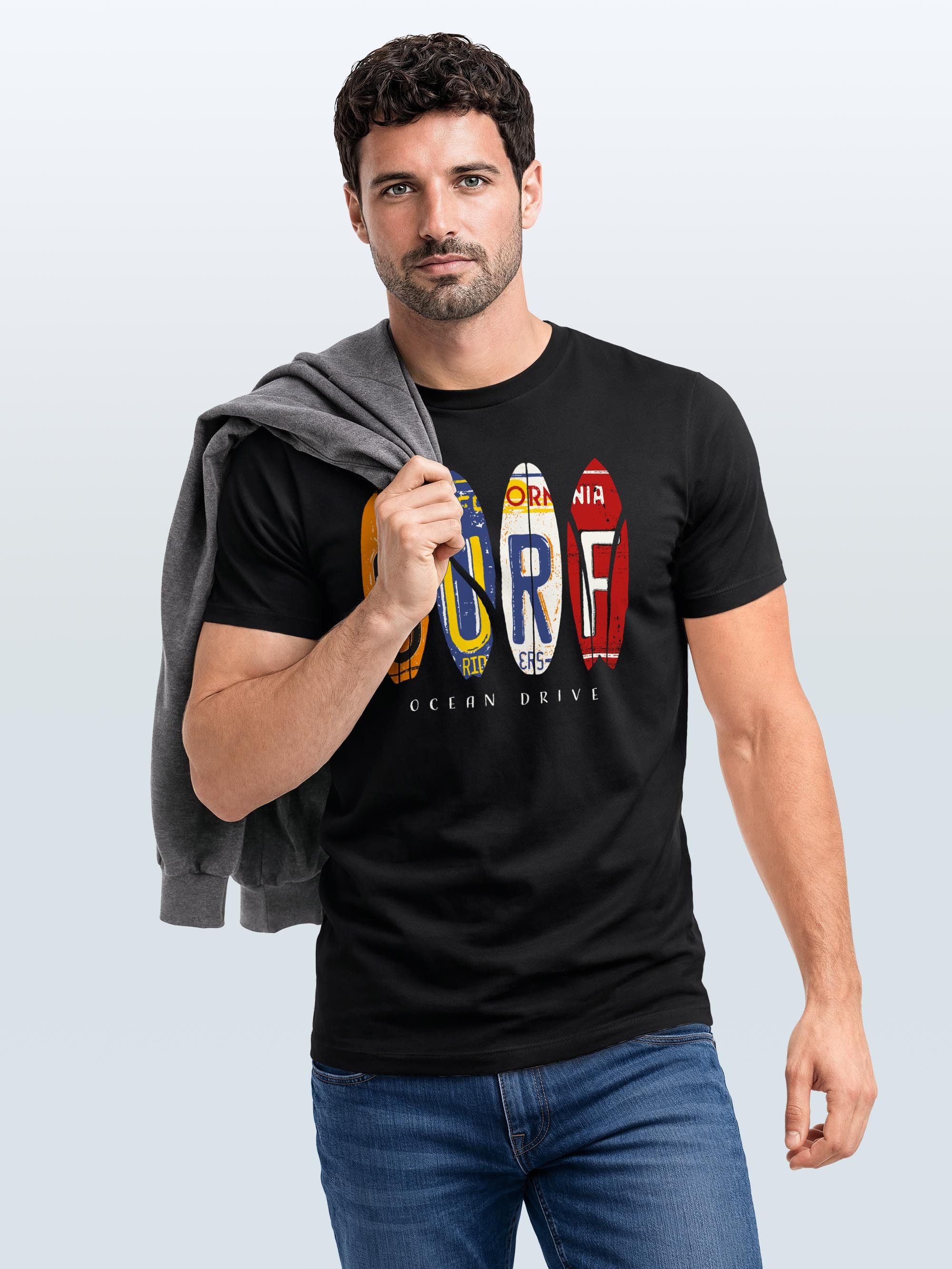 Neverless Print-Shirt Herren T-Shirt Print Surfboards California Surfing Ocean Drive Sommer mit Print – Bild 5 von 5