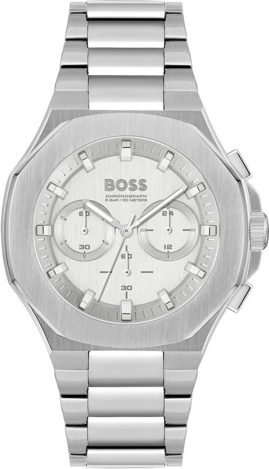 BOSS Chronograph TAPER, 1514087, Armband aus Edelstahl, silberfarben  IP-beschichtet