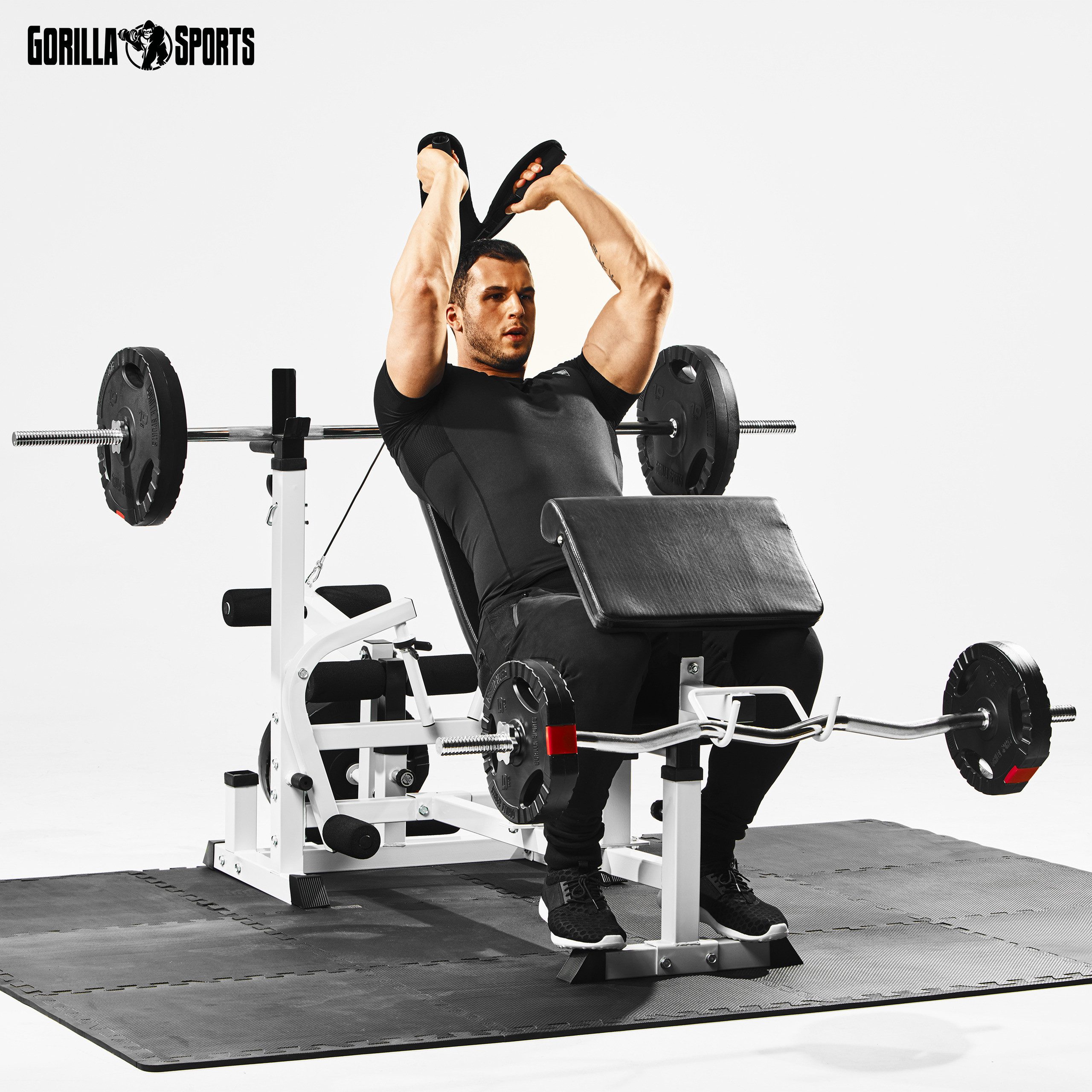 GORILLA SPORTS Hantelbank inkl. 100kg Hantelset, Ablage - Trainingsbank, Gewichten, Kraftstation