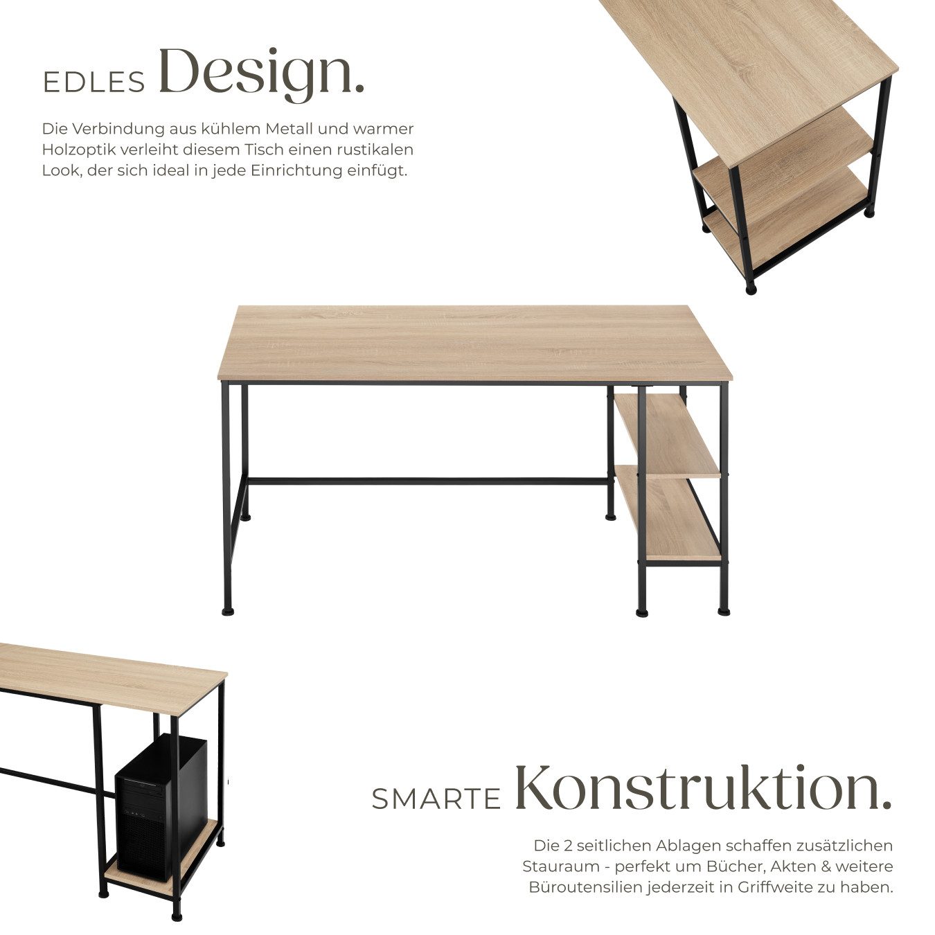 tectake Schreibtisch Computertisch Donegal 140x60x76,5cm (1-St., 1 tlg), Schnörkelloser Schreibtisch im beliebten Industrie-Design