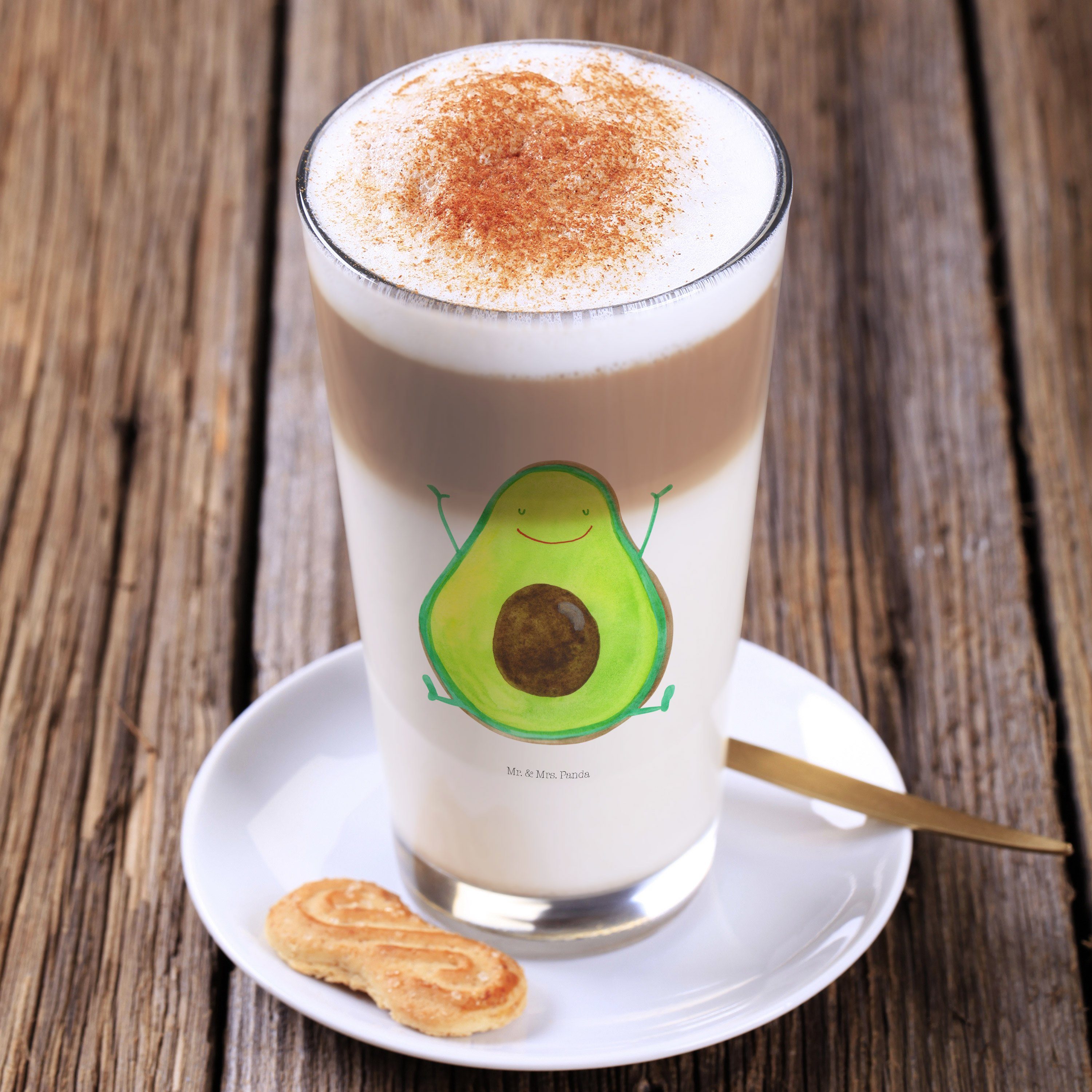 Macchiato, Vegan, Premium Glas Mrs. Glas Geschenk, Latte & Avocado - Mr. Happy Panda - Chaos, Transparent