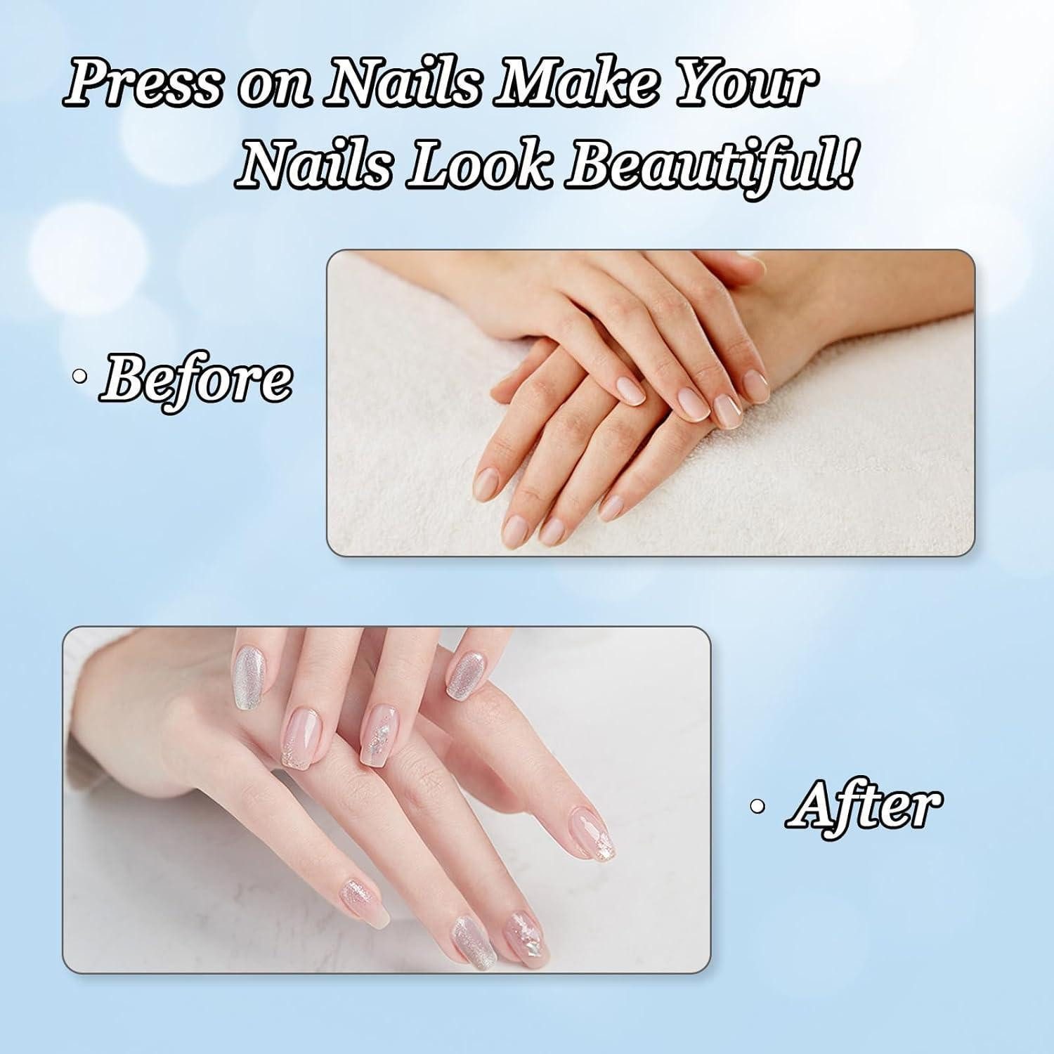 LuxusKollektion Kunstfingernägel 24 Stück Press on Nägel Rosa Glitzer Acryl French Nails mit – Bild 3 von 5