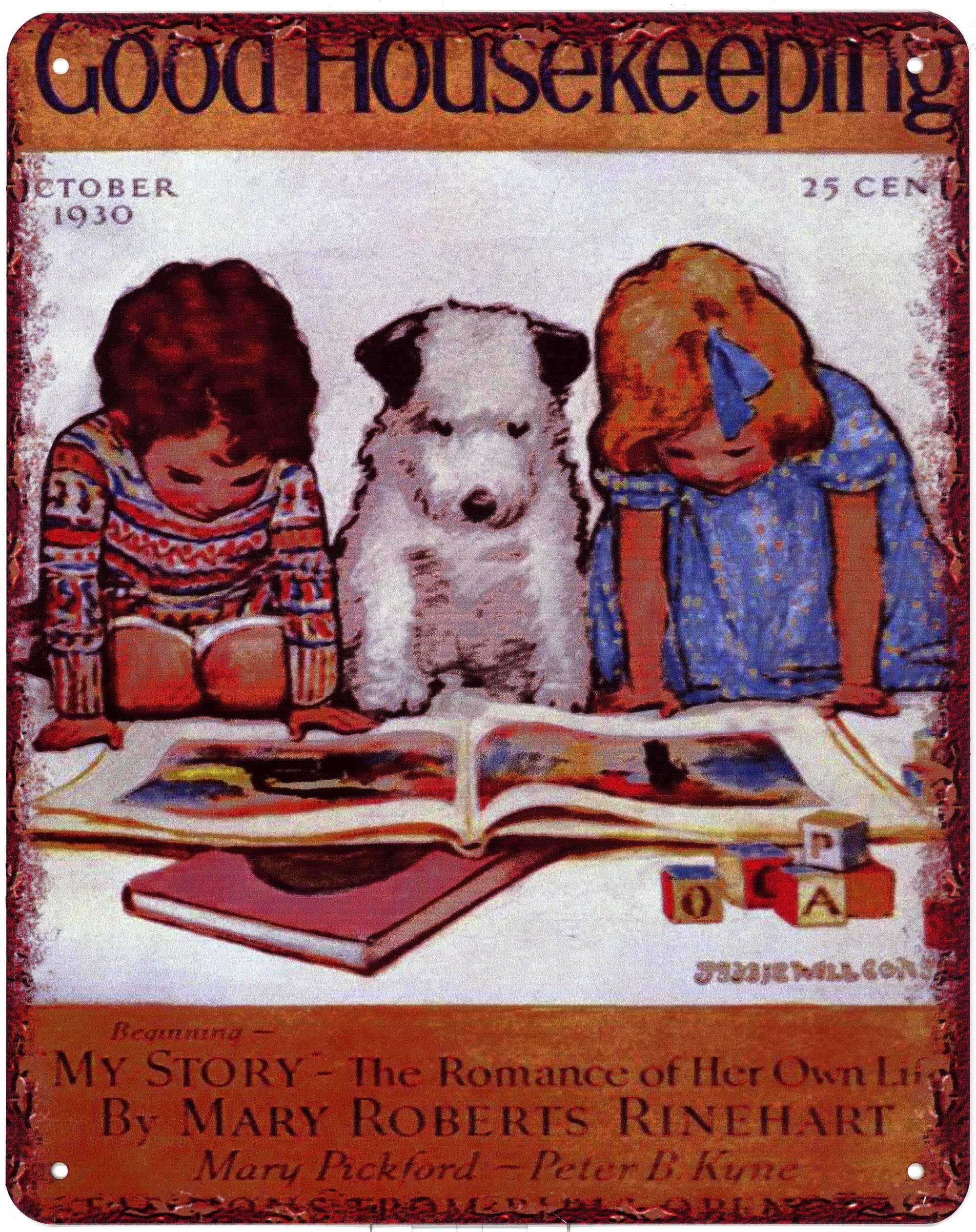 Metallschild Blechschild Good Housekeeping Kinder mit Hund