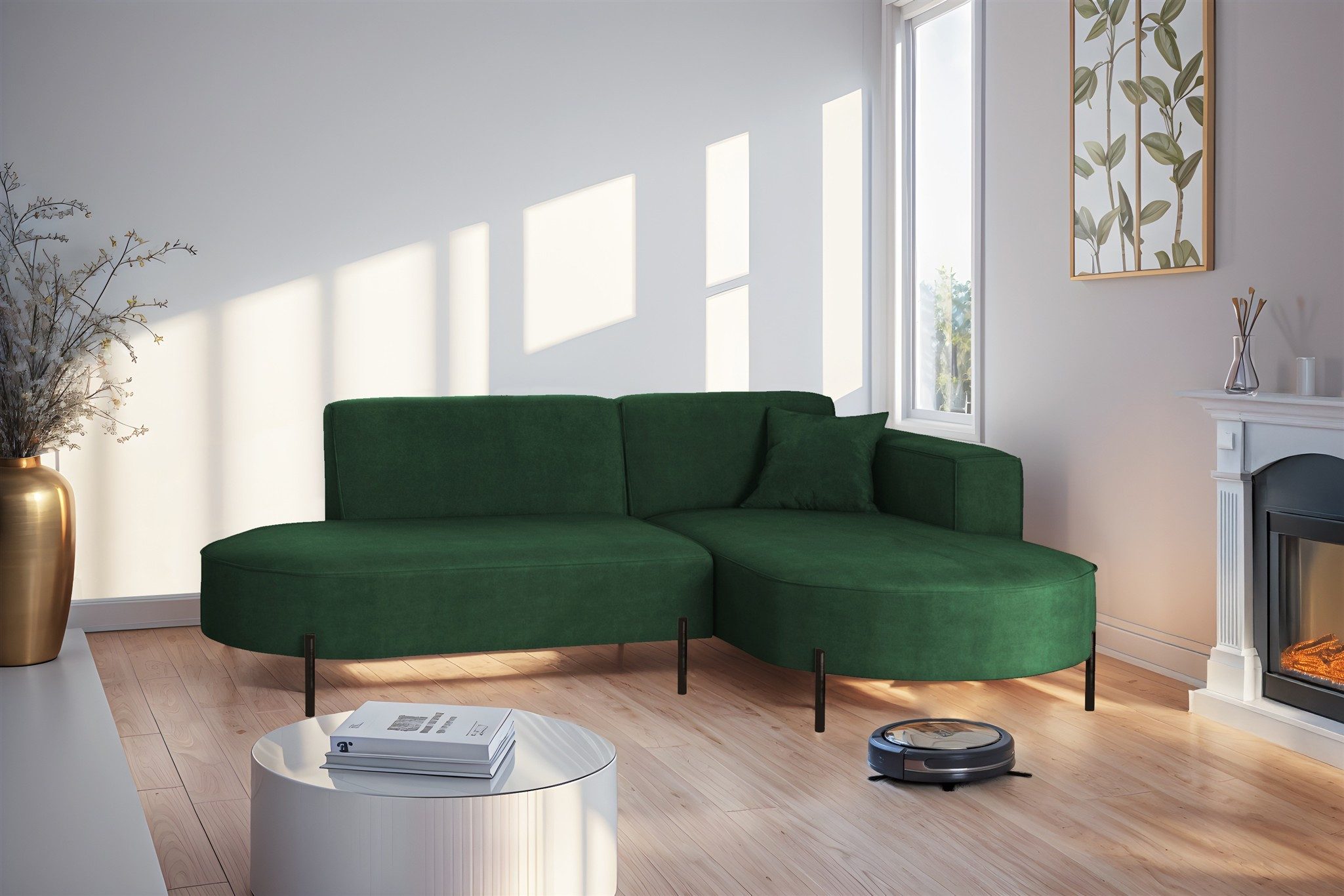 Fun Möbel Ecksofa Sofa VALENCIA XS in Stoff Noel, Ottomane Links oder Rechts, für Saugroboter geeignet