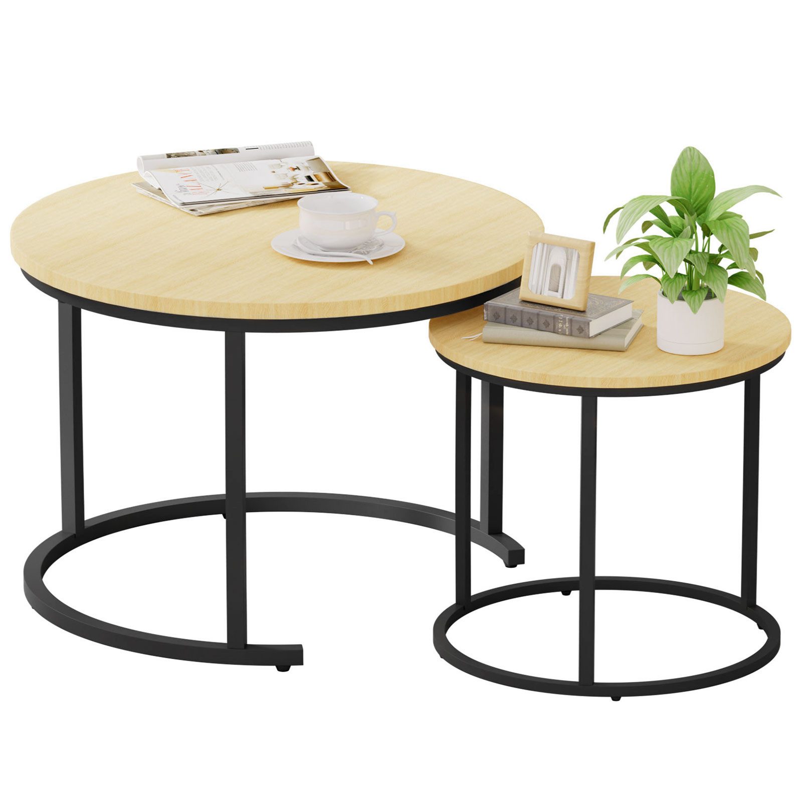 Yorbay Couchtisch 2er Set Runde Beistelltische aus Holz & Metall Moderne Ka günstig online kaufen