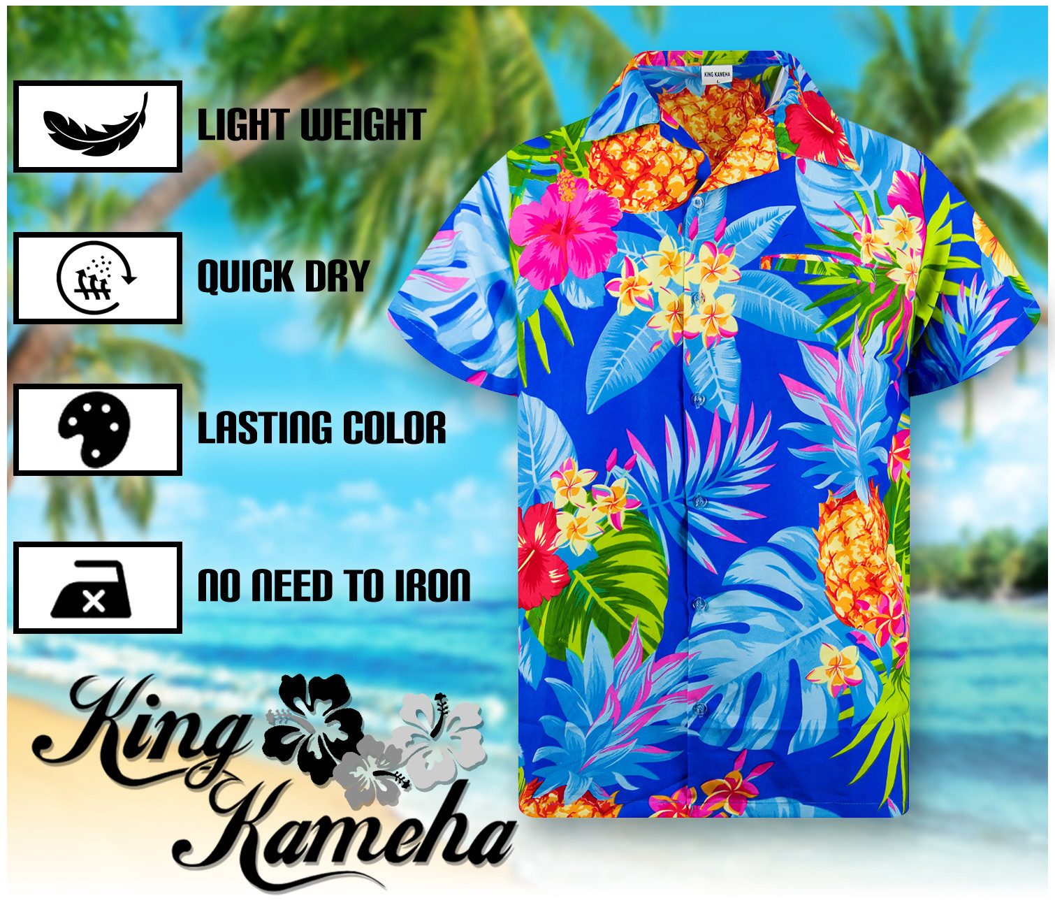 King Kameha Hawaiihemd Pineapple Übergrößen 7XL-12XL Kurzarm Front-Tasche Stylish Unisex