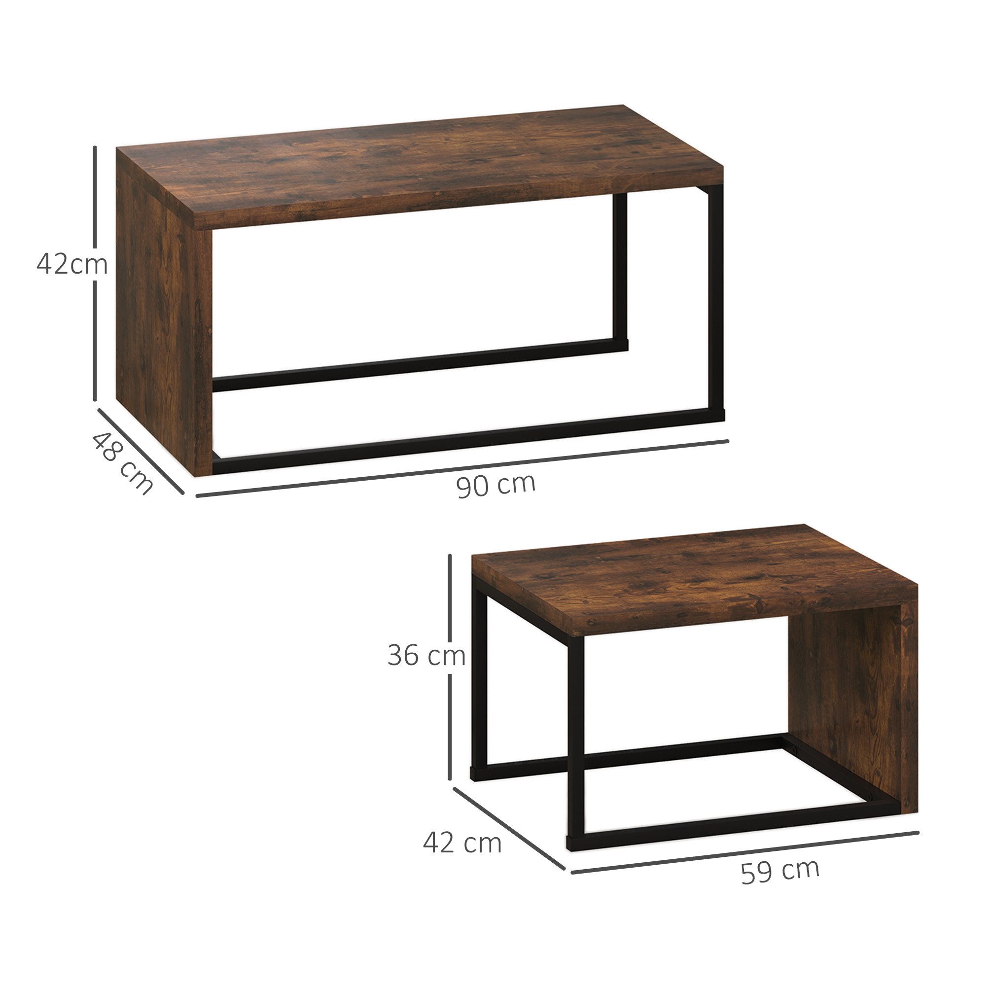 HOMCOM Couchtisch Satztisch Sofatisch Kaffeetisch (Sofatisch, 2-St., Beistelltisch), für Wohnzimmer, Schlafzimmer, Balkon, Braun