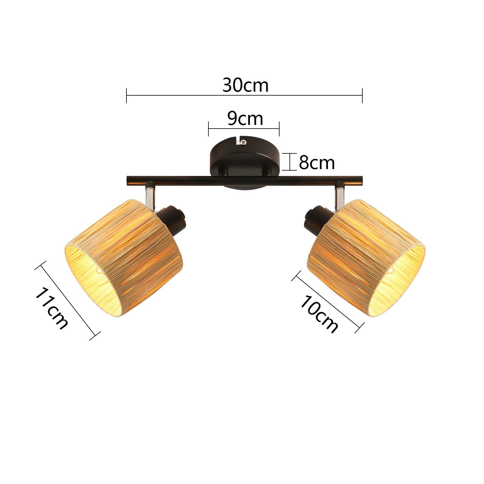 ZMH Deckenstrahler 2/3/4/5 Flammig E14 Schwarz Natürlich Deckenlampe Papier Wohnzimmer, Einfache Installation, ohne Leuchtmittel, 350°Schwenkbar Deckenspots für Schlafzimmer Flur