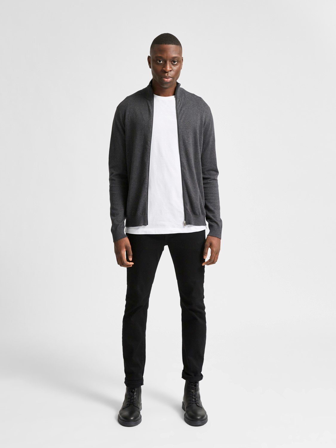 SELECTED HOMME Cardigan Einfarbige Strickjacke Basic Cardigan Baumwolle SLHBERG (1-tlg) SLHBERG FULL ZIP CARDIGAN B NOOS