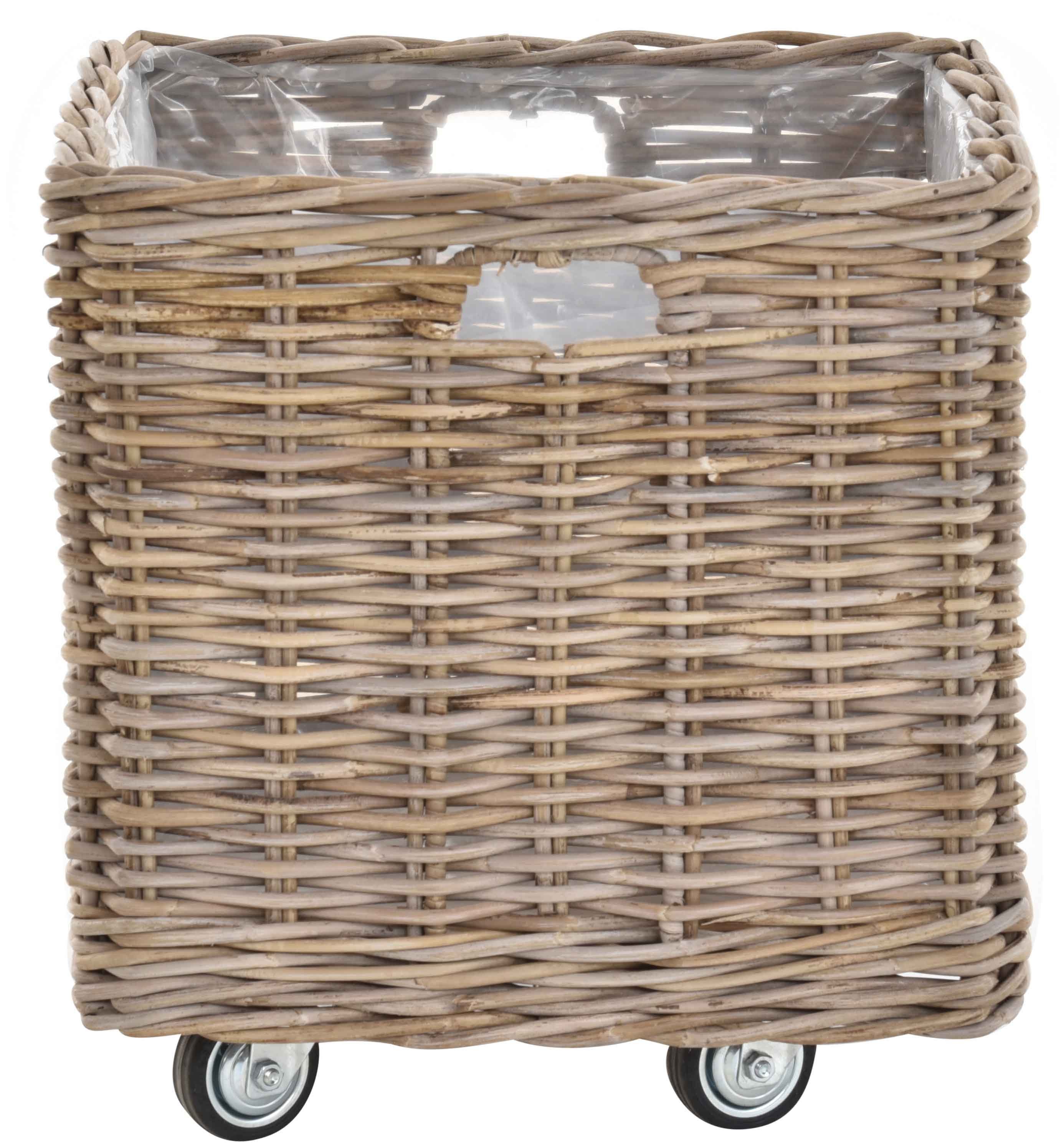 Krines Home Allzweckkorb Pflanzkorb groß Rattan Rollkorb Rattankorb Grau Natur Quadratisch, mit Rollen