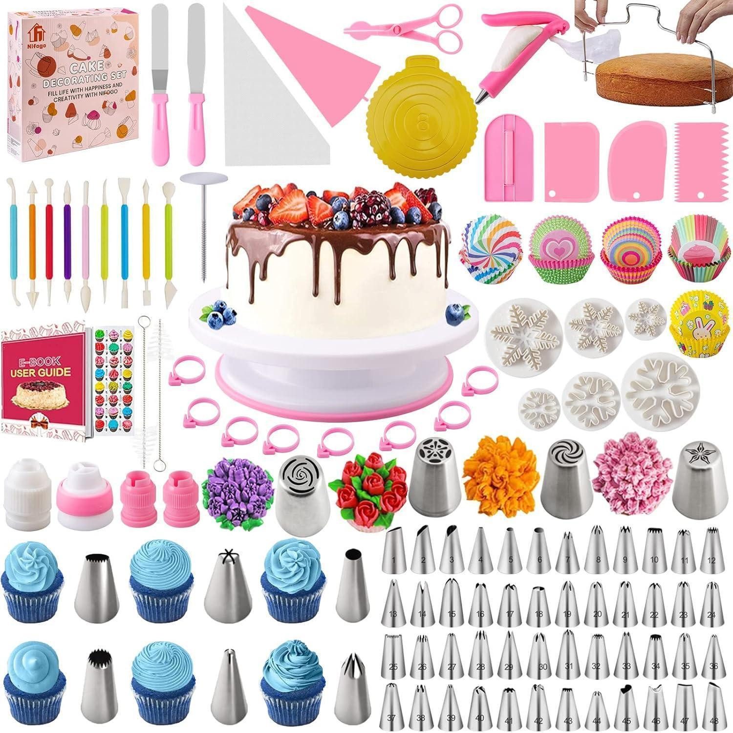 LuxusKollektion Tortenwerkzeug Tortendeko Set Spritzbeutel Spritztüllen Tortenplatte Rosa