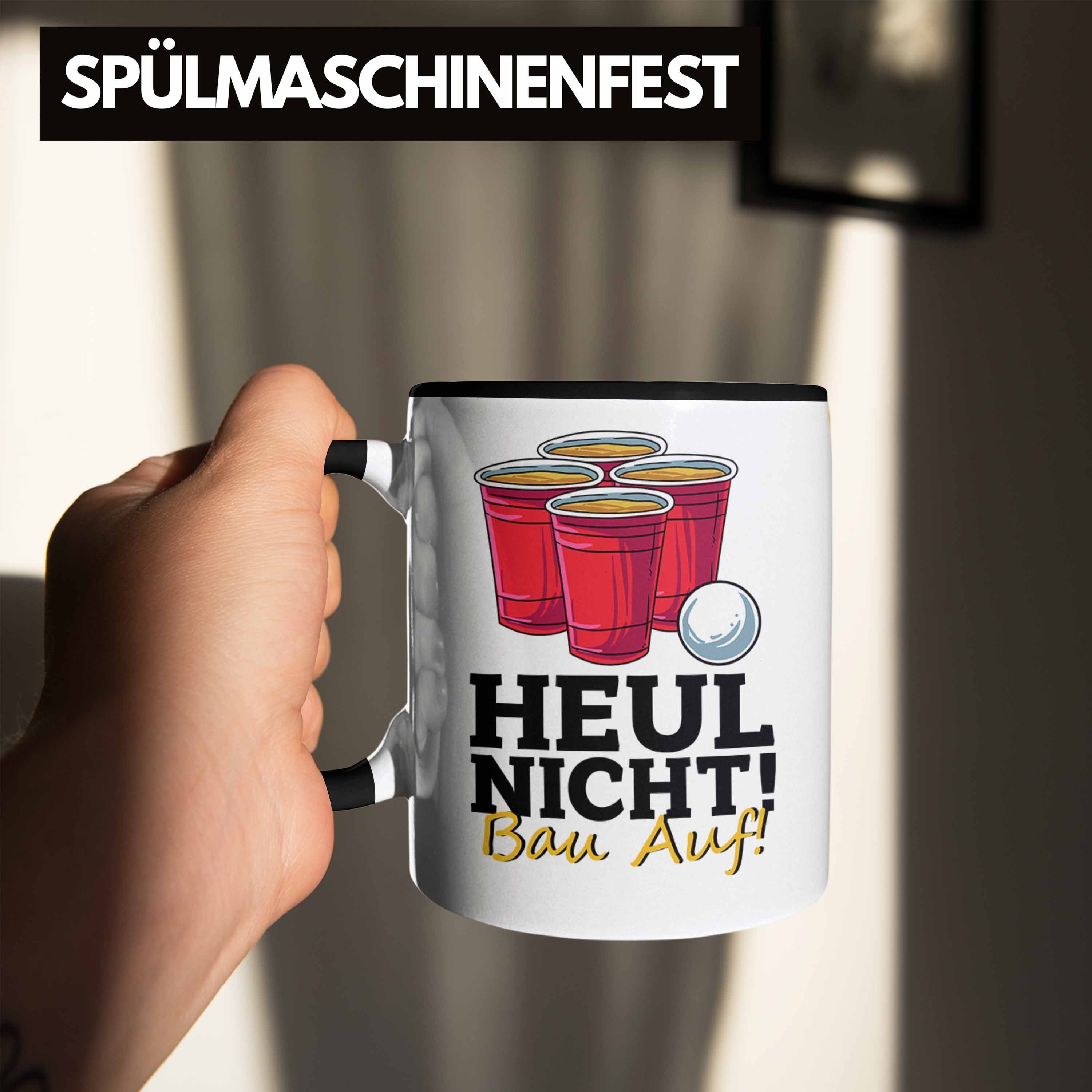 Trendation Tasse Lustige Tasse Bierpong Schwarz für Beer Pong Fans Bau "Heul Auf" Nicht