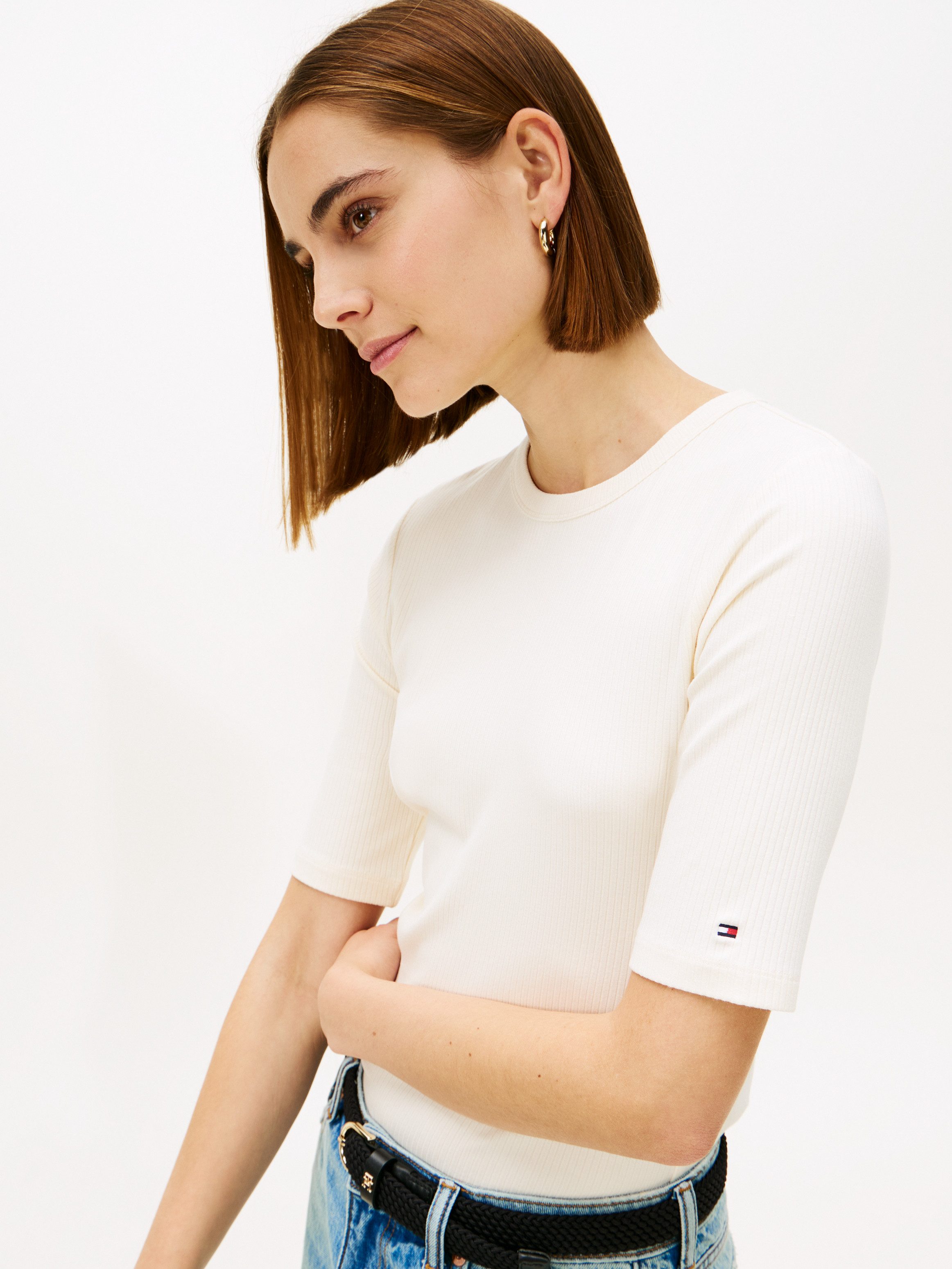 Tommy Hilfiger Kurzarmshirt SLIM 5X2 RIB C-NK 1/2 SLV mit Rundhals und Ripp günstig online kaufen