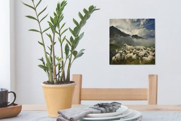 OneMillionCanvasses® Leinwandbild Schafe - Gras - Berg, (1 St), Leinwand Bilder für Wohnzimmer Schlafzimmer